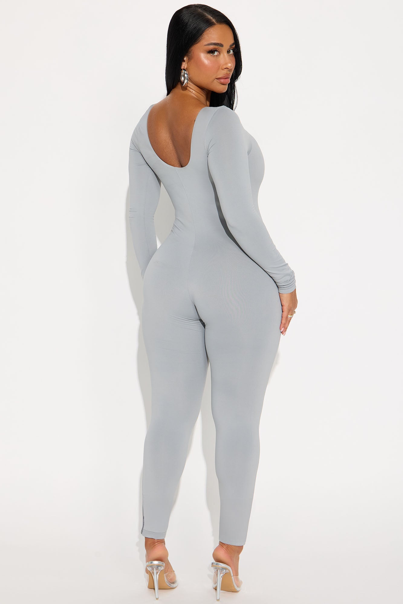 Alexa Double Lined Skinny Leg Jumpsuit - Grey