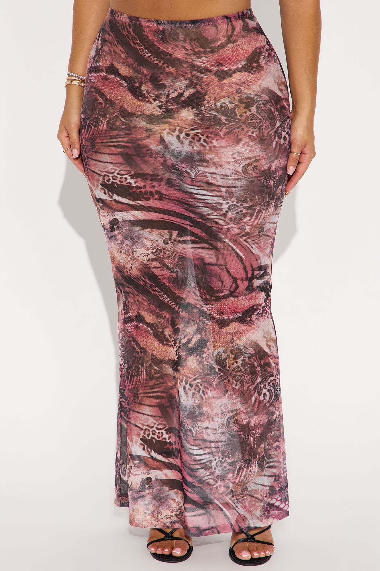 Layla Sheer Animal Print Mesh Maxi Skirt - Brown/combo