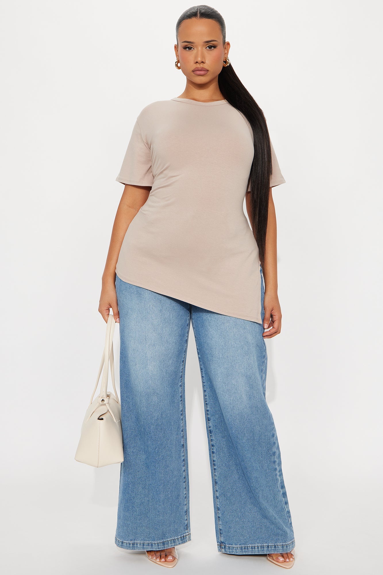 Roseline Short Sleeve Ruched Tshirt - Stone