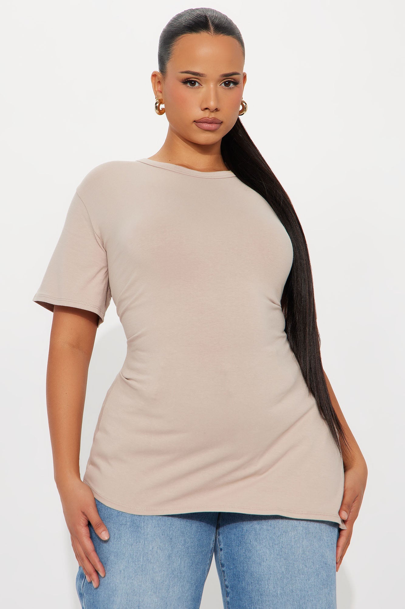 Roseline Short Sleeve Ruched Tshirt - Stone