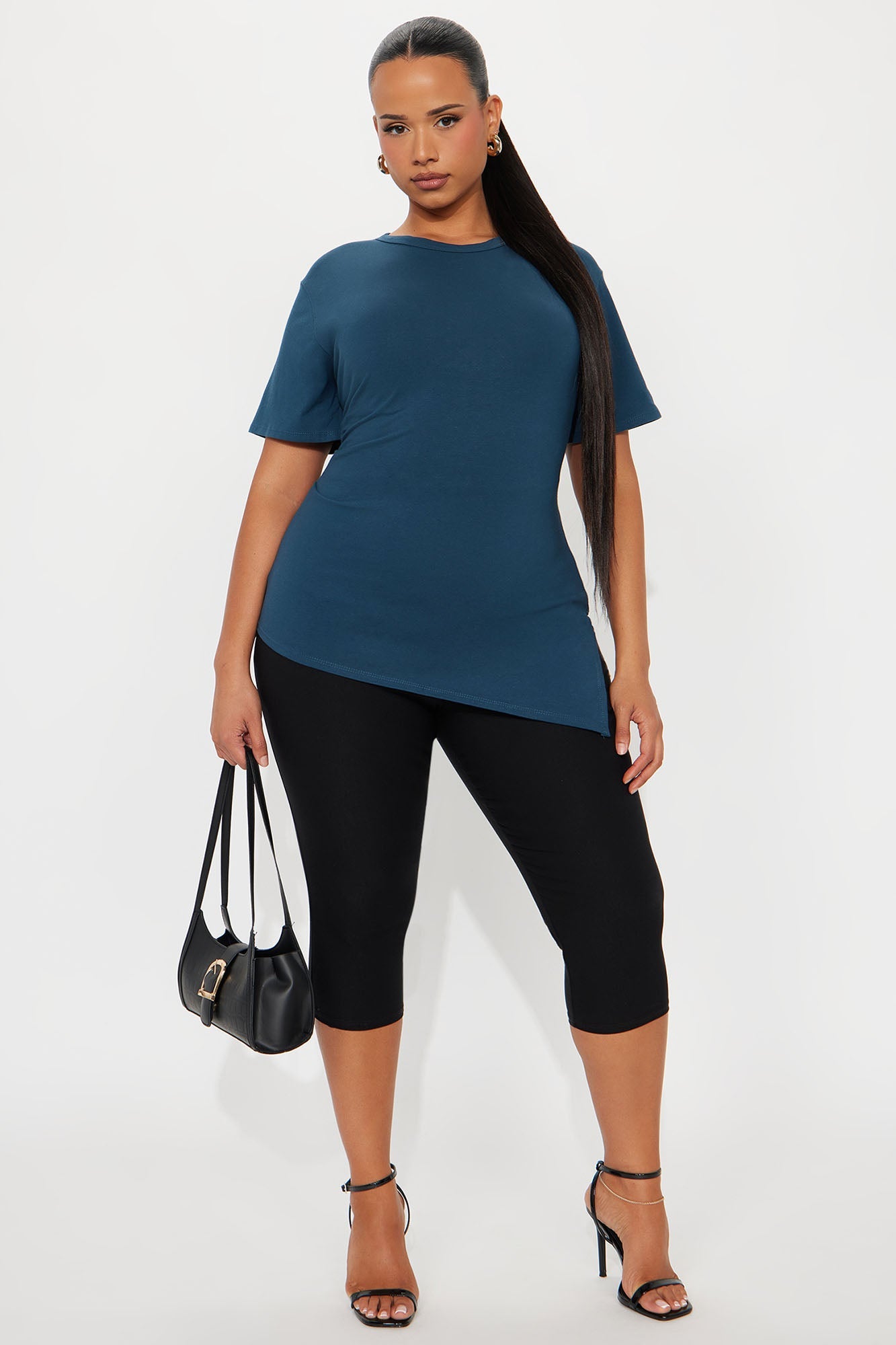 Roseline Short Sleeve Ruched Tshirt - Teal