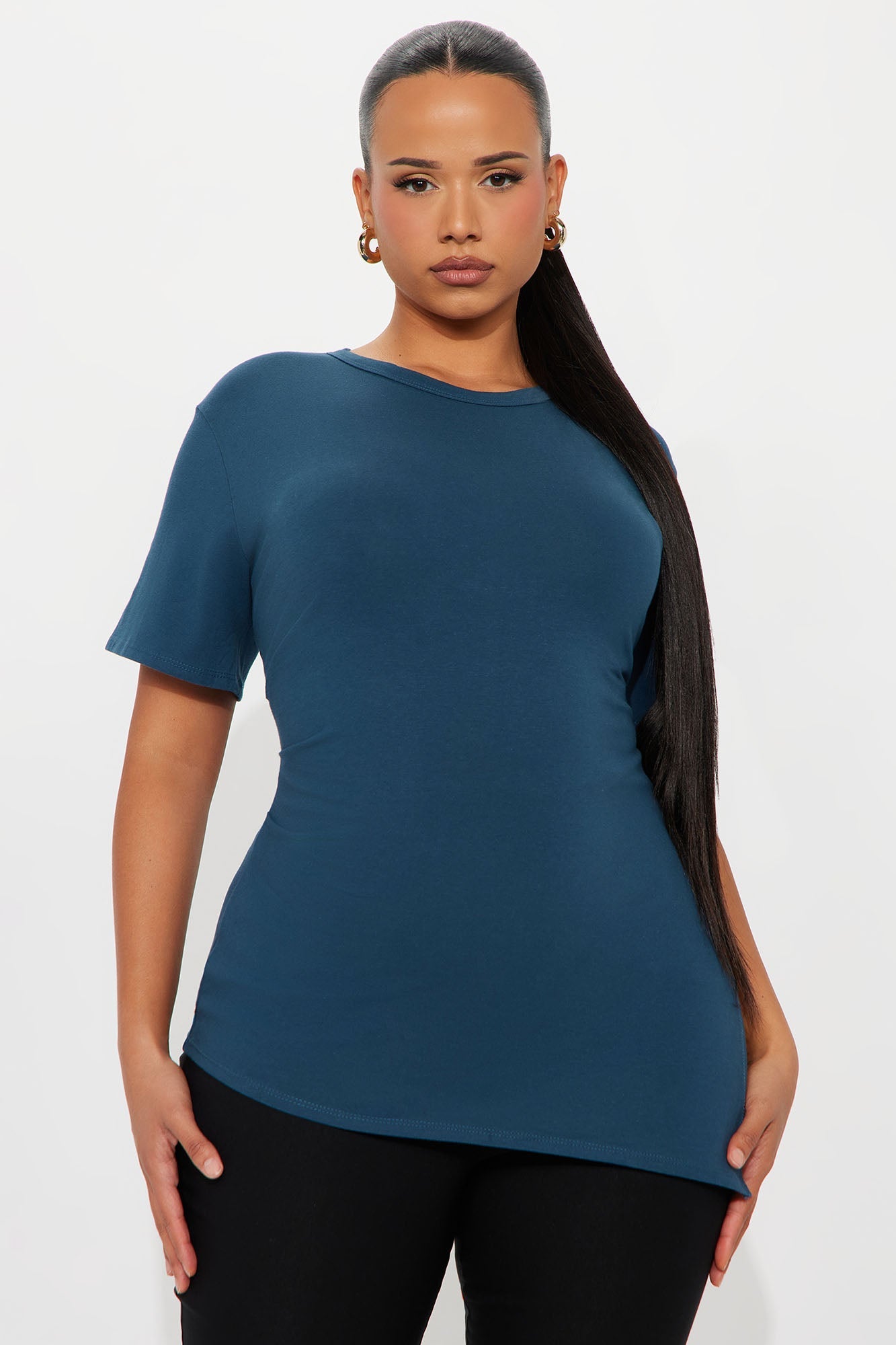 Roseline Short Sleeve Ruched Tshirt - Teal