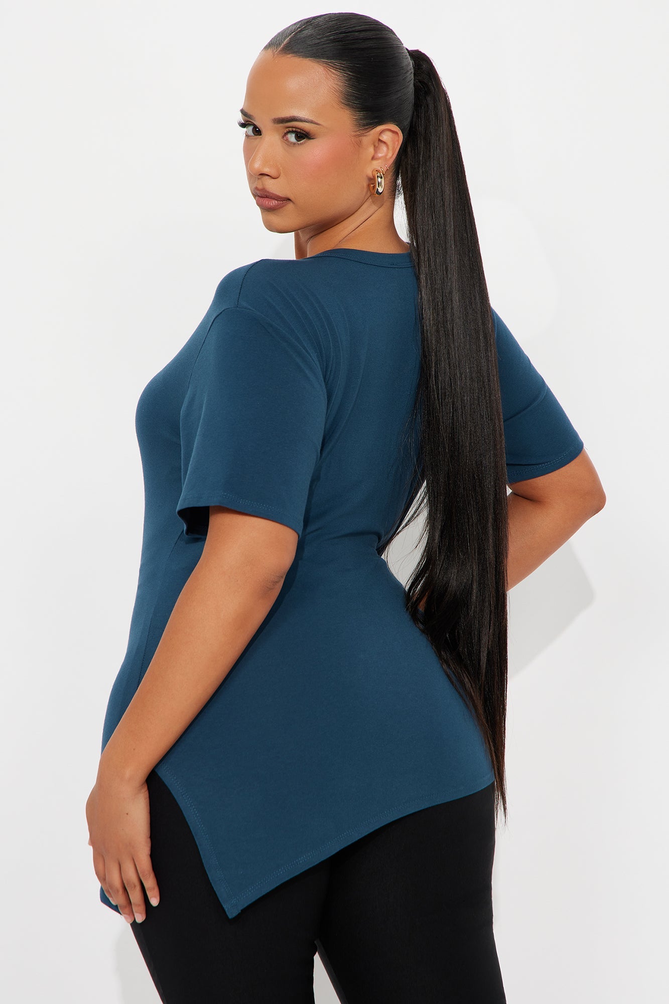 Roseline Short Sleeve Ruched Tshirt - Teal