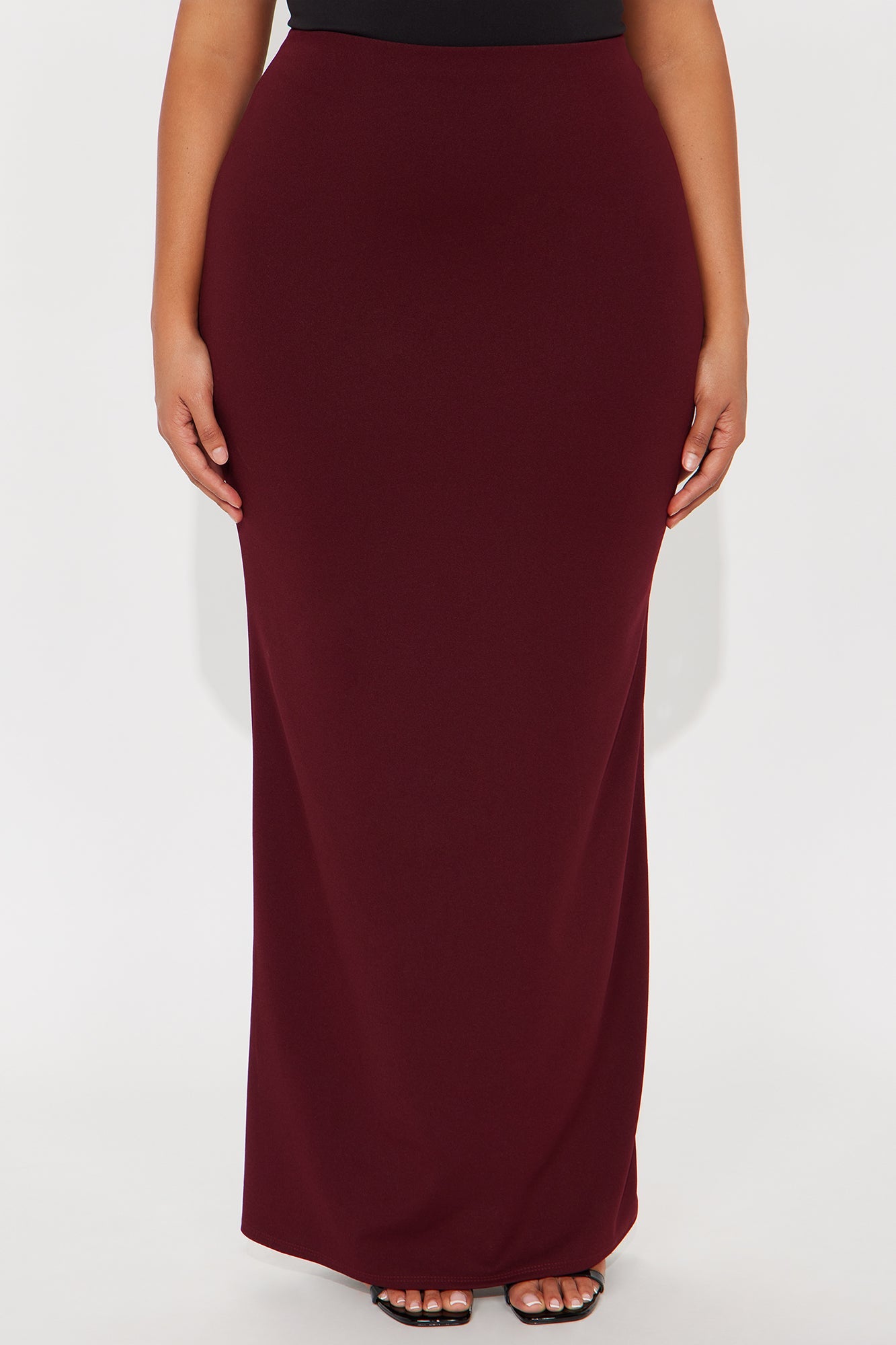 Camila Crepe Knit Back Slit Maxi Skirt - Burgundy