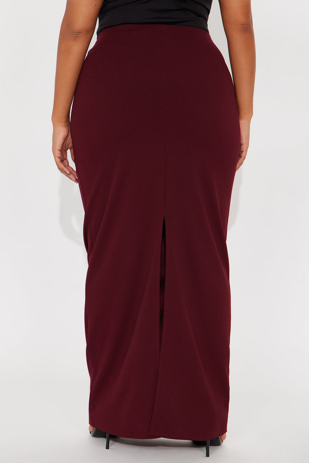 Camila Crepe Knit Back Slit Maxi Skirt - Burgundy