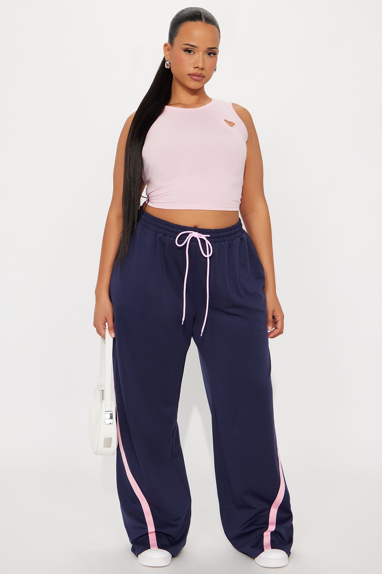 Adrienne Wide Leg Fleece Track Pant - Blue/combo