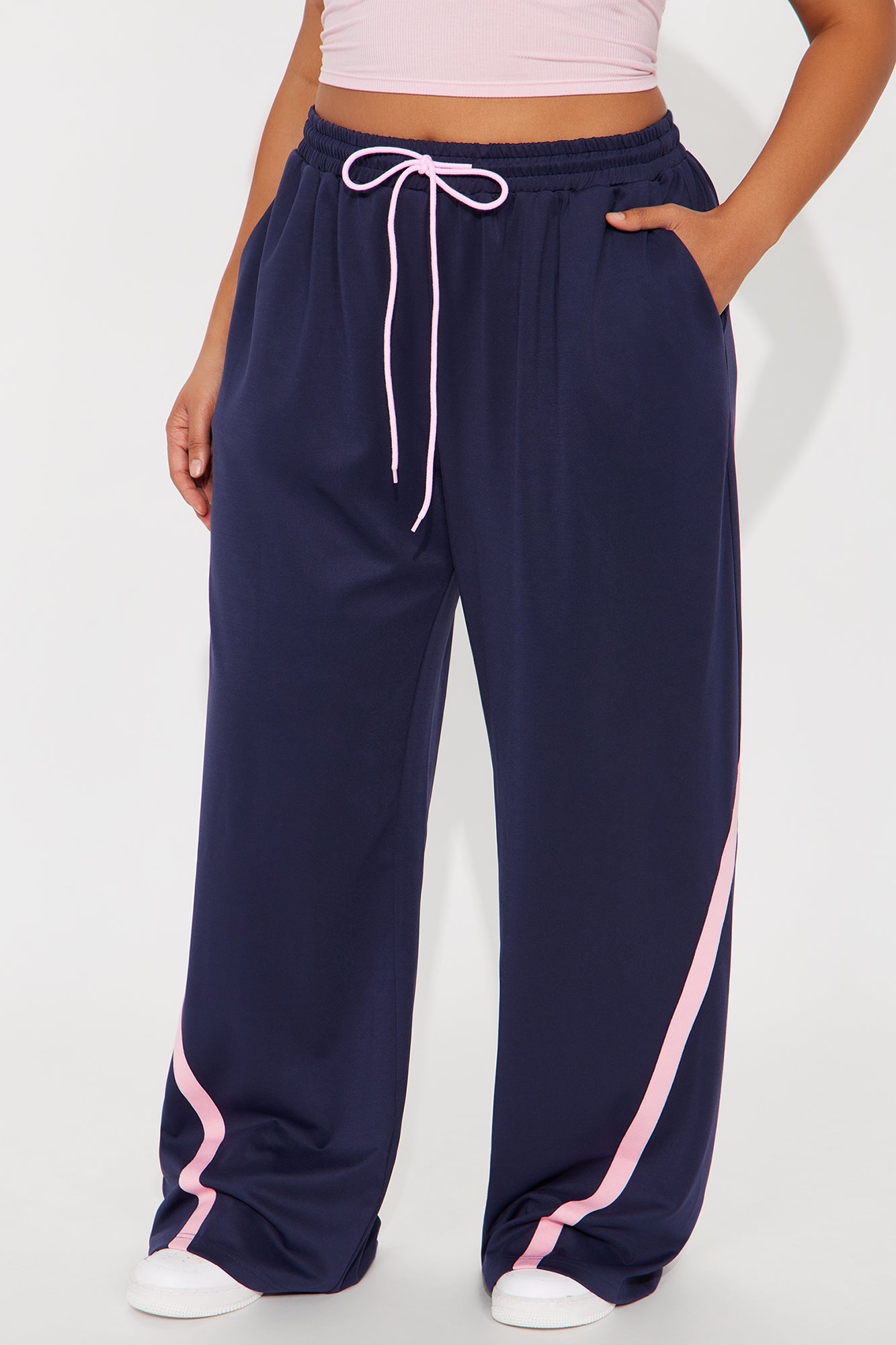 Adrienne Wide Leg Fleece Track Pant - Blue/combo