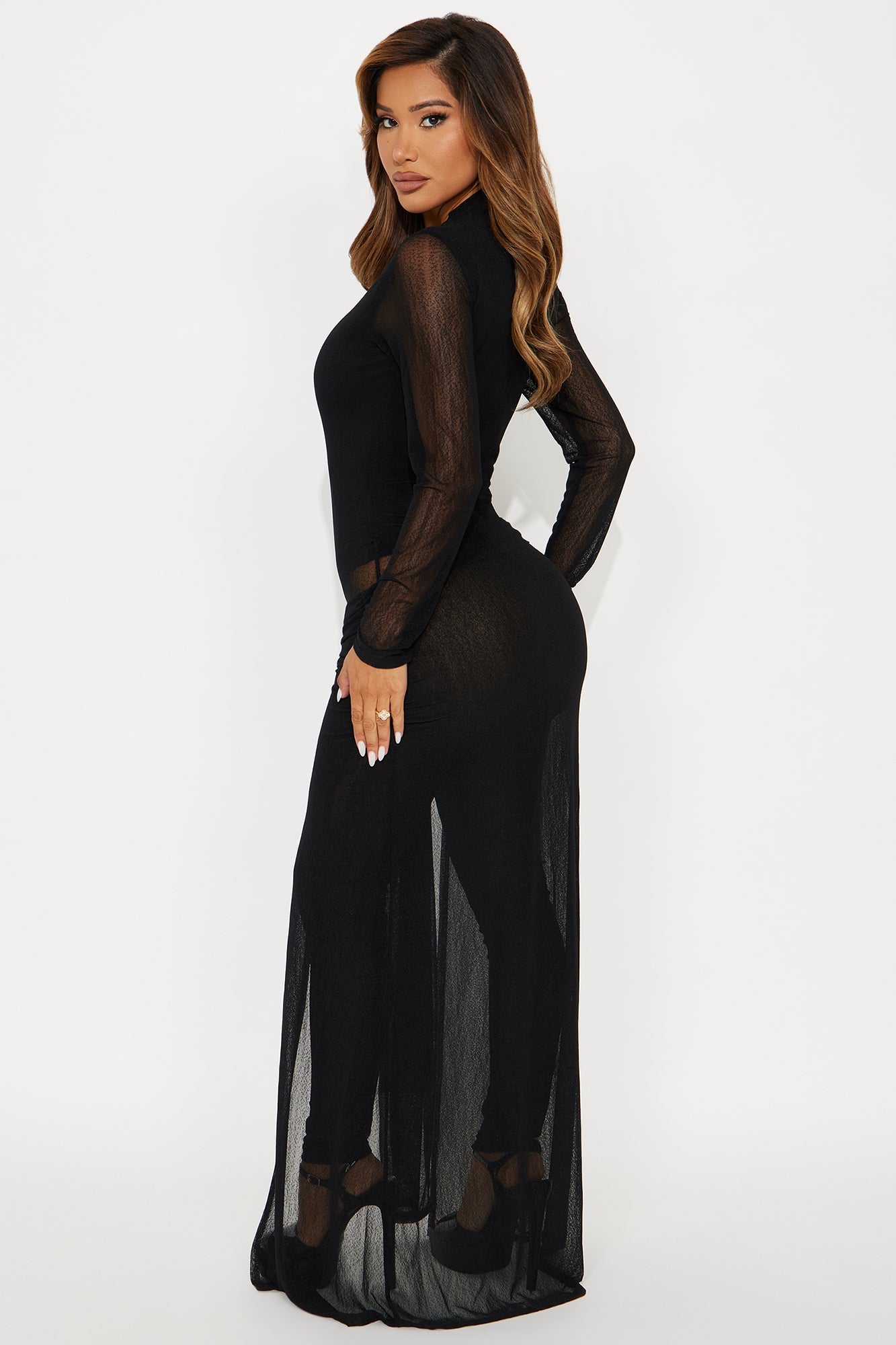 Traci Mesh Long Sleeve Jumpsuit - Black