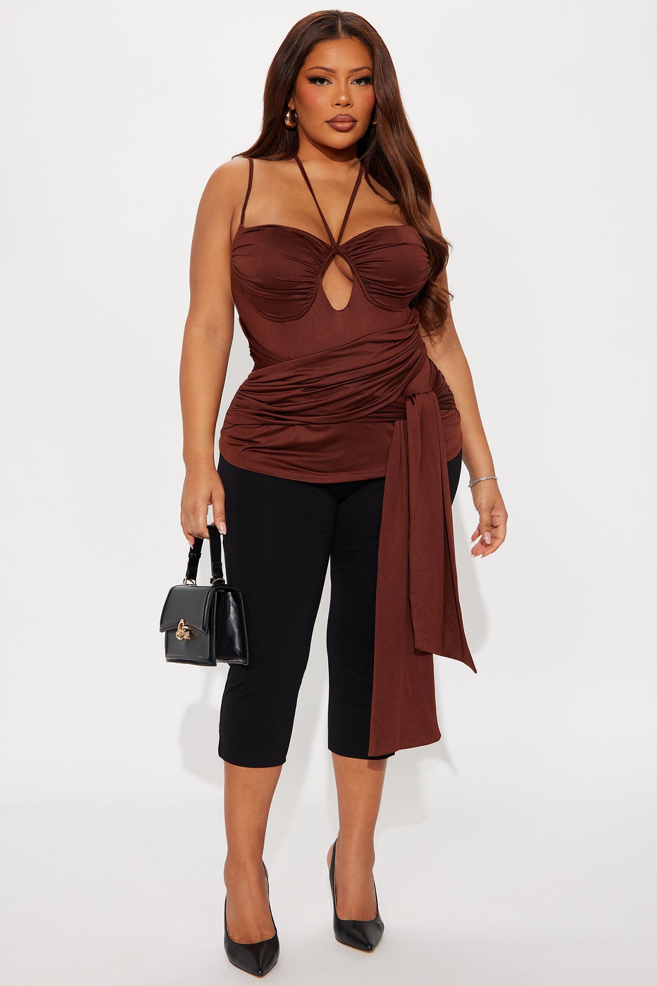 Mikaela Ruched Halter Top - Chocolate