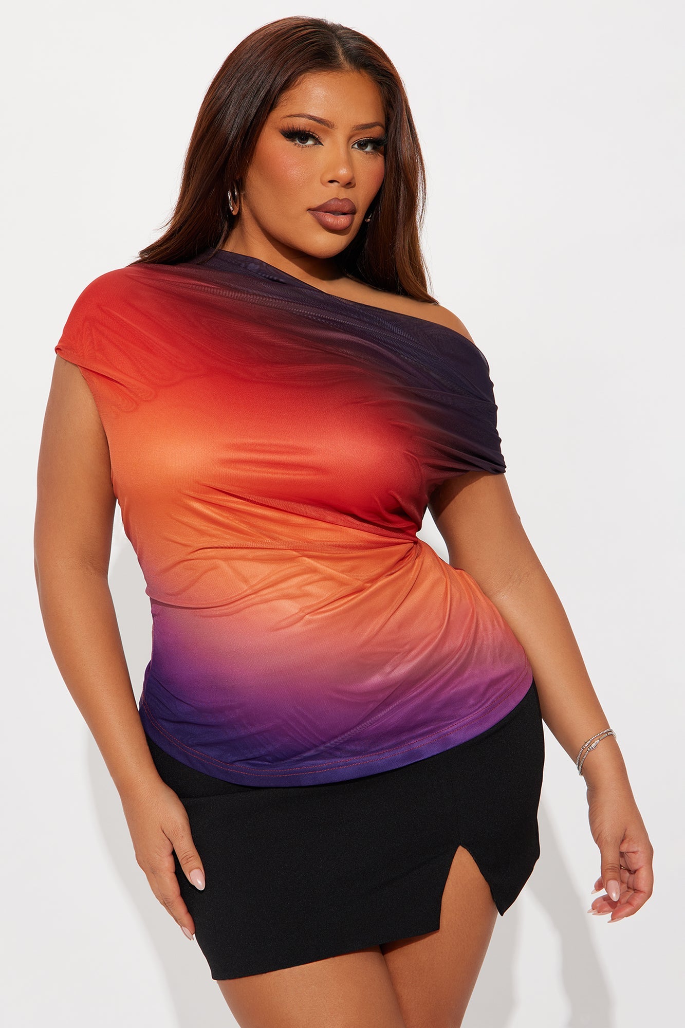 Guided Light Ombre Off Shoulder Top - Burgundy/combo