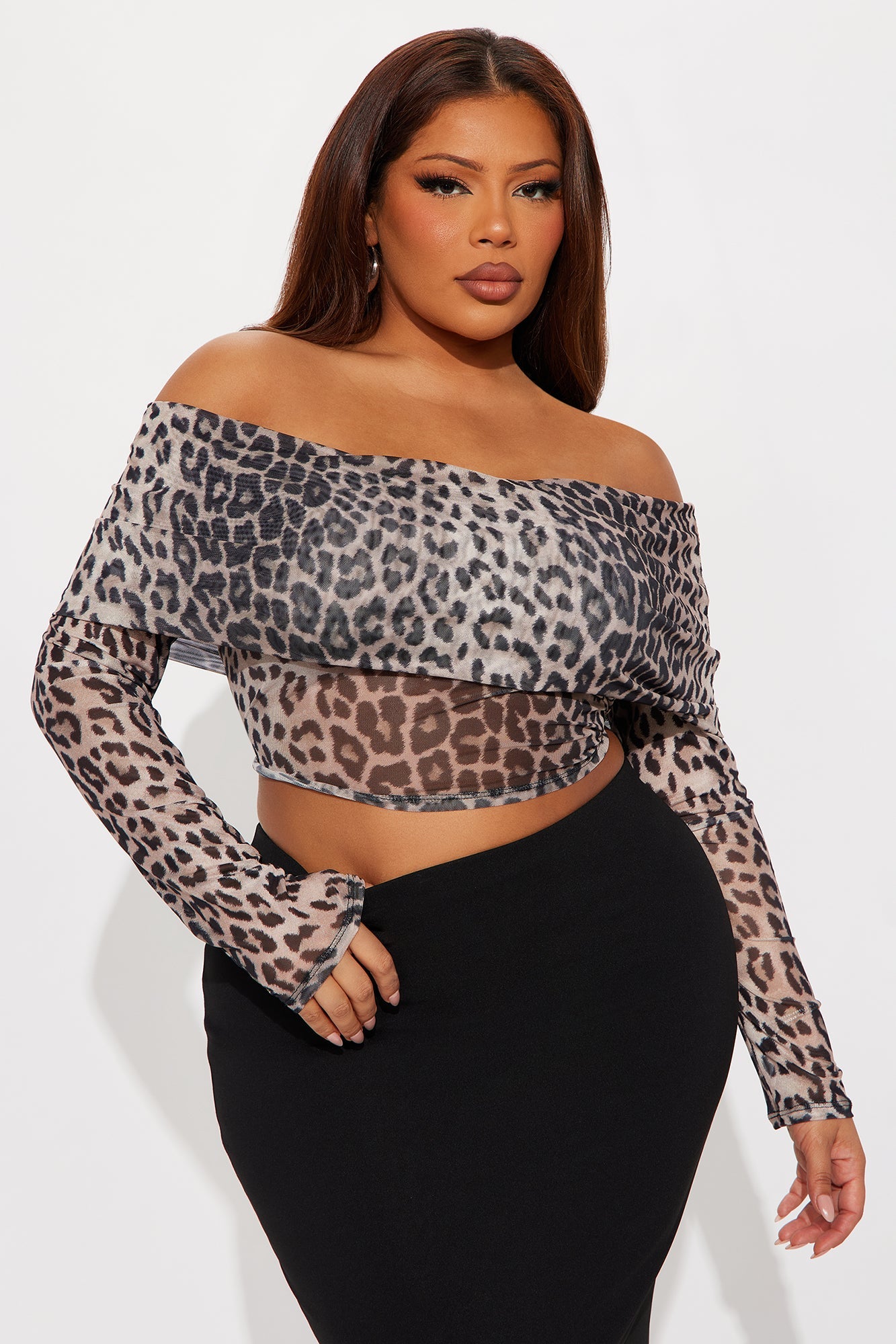 Damia Mesh Off Shoulder Top - Leopard