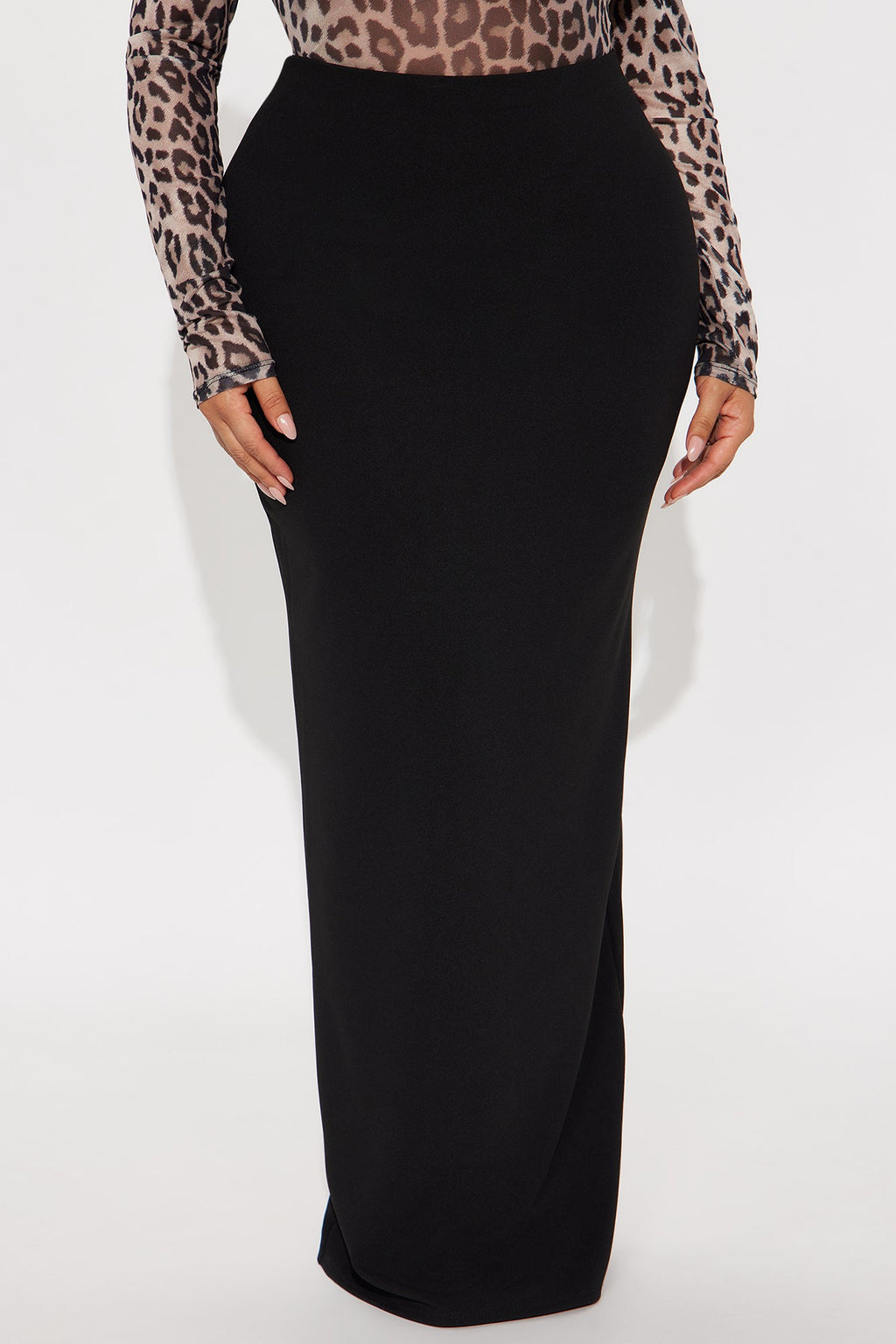 Camila Crepe Knit Back Slit Maxi Skirt - Black