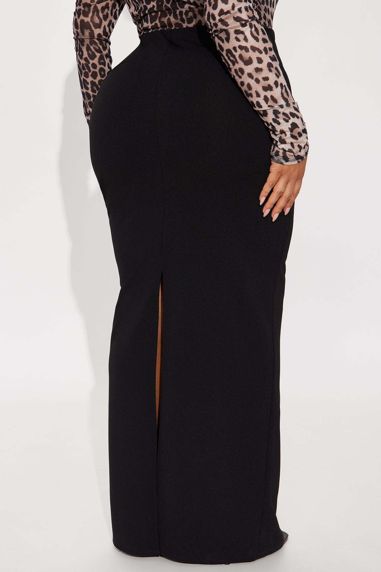 Camila Crepe Knit Back Slit Maxi Skirt - Black