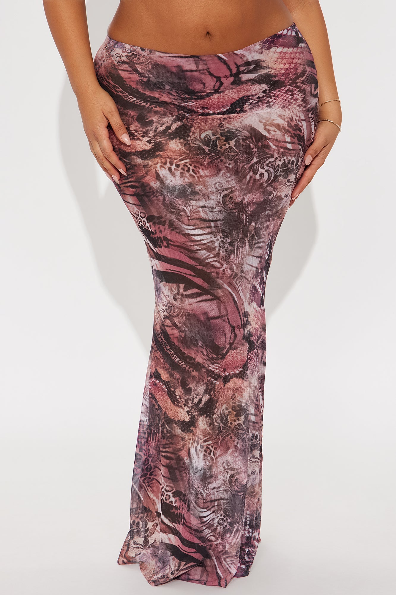 Layla Sheer Animal Print Mesh Maxi Skirt - Brown/combo