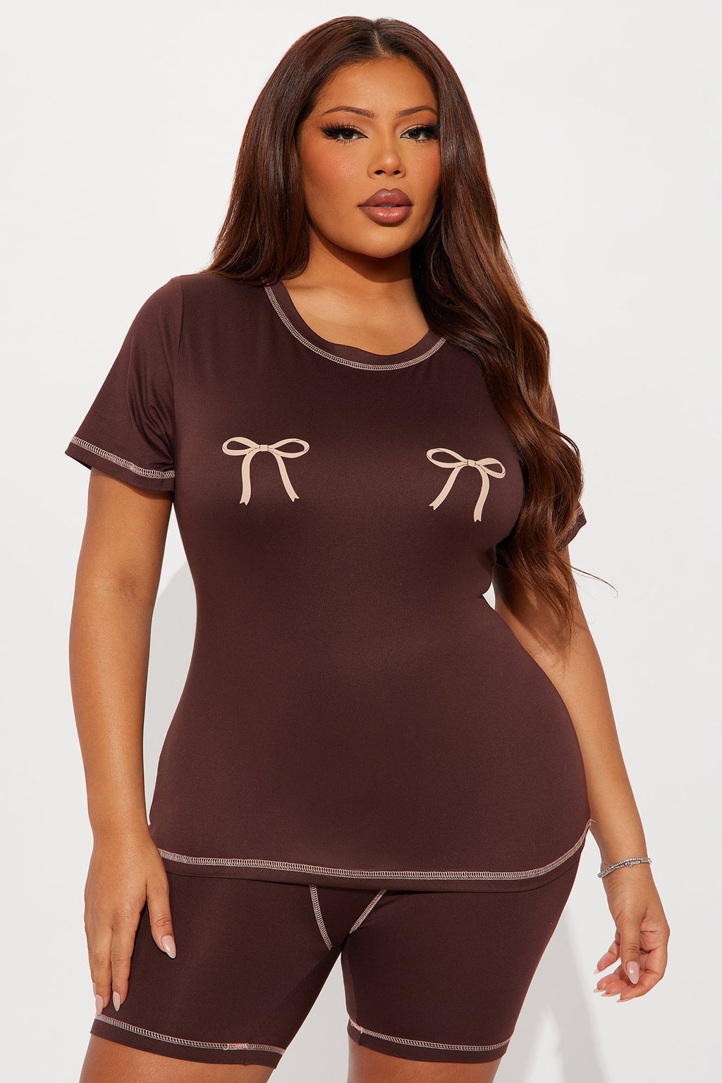 So Cute Bow PJ Boxer Short Set - Chocolate