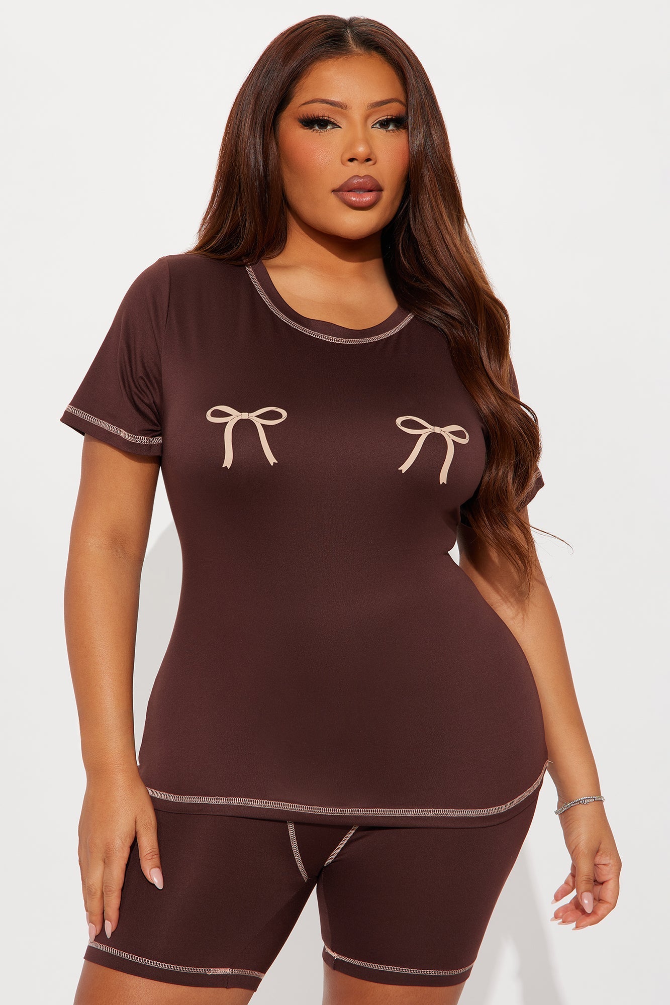 So Cute Bow PJ Boxer Short Set - Chocolate
