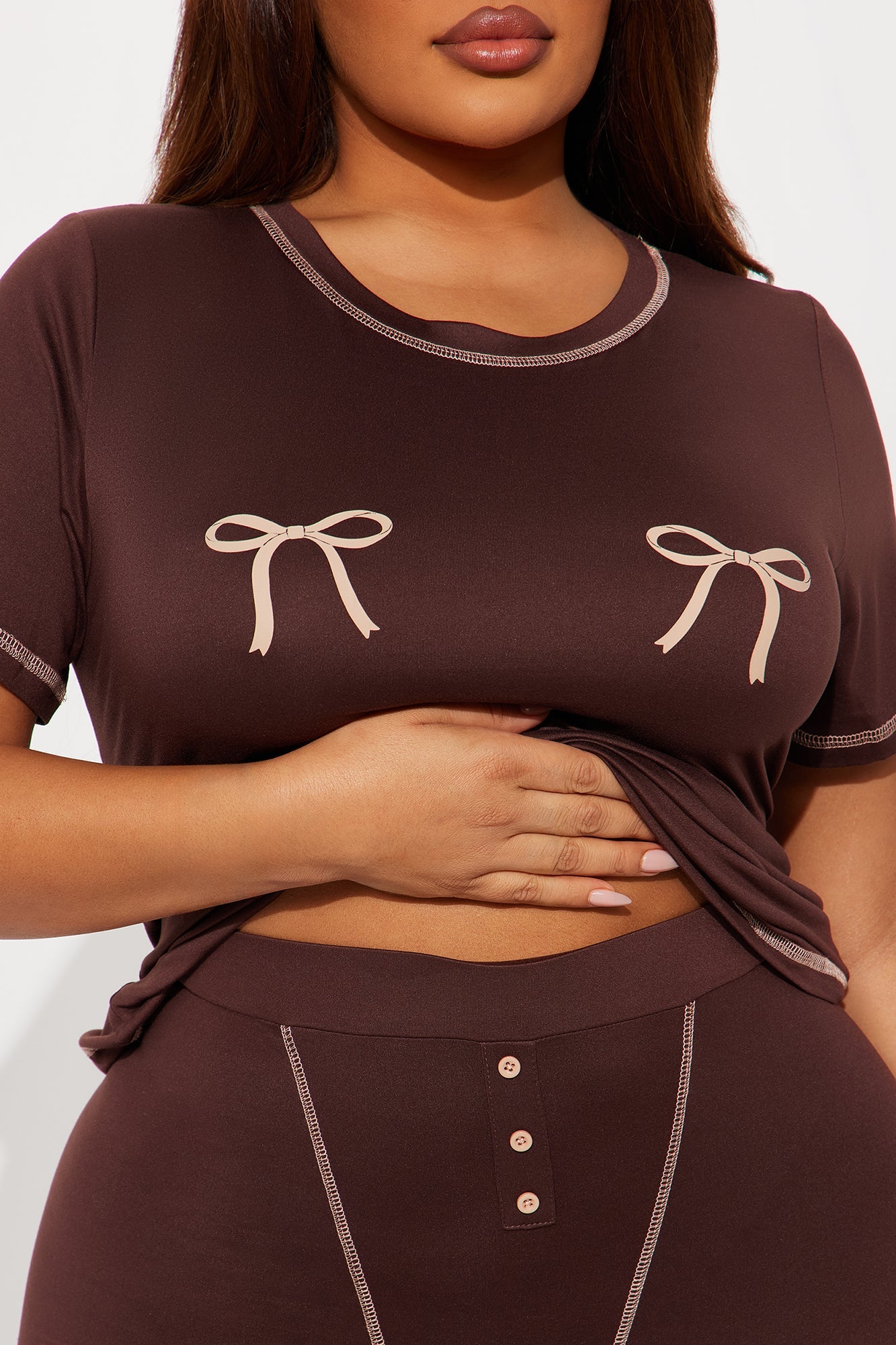 So Cute Bow PJ Boxer Short Set - Chocolate