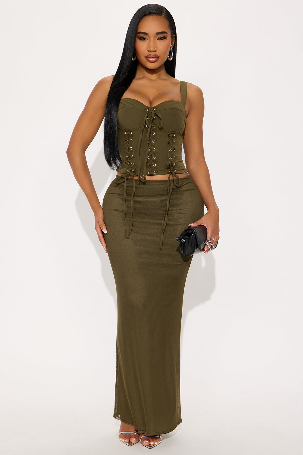 Emmeline Mesh Maxi Skirt - Olive