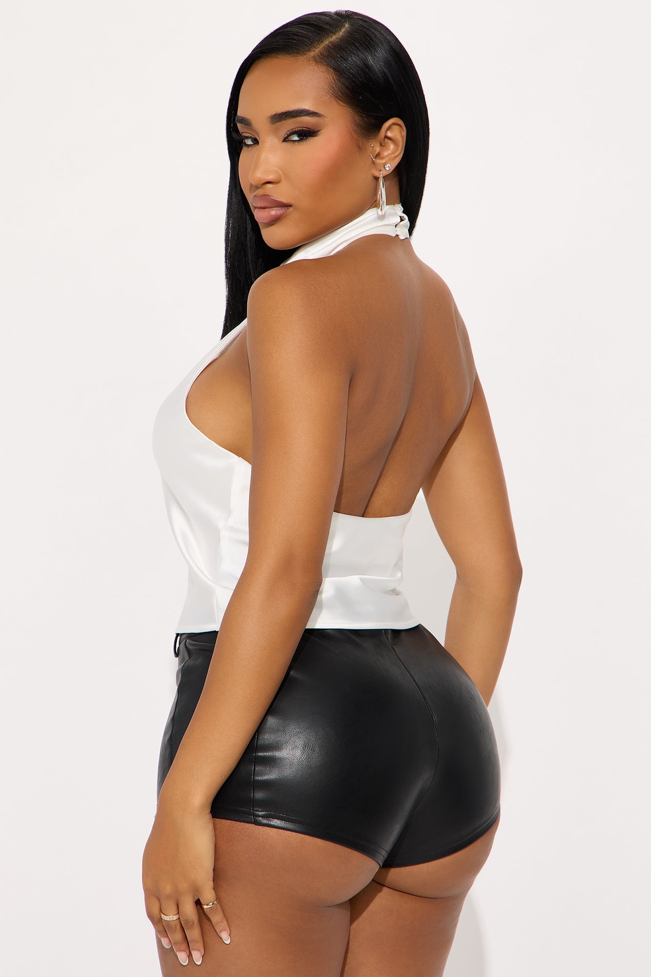 A Cute One Satin Halter Top - White