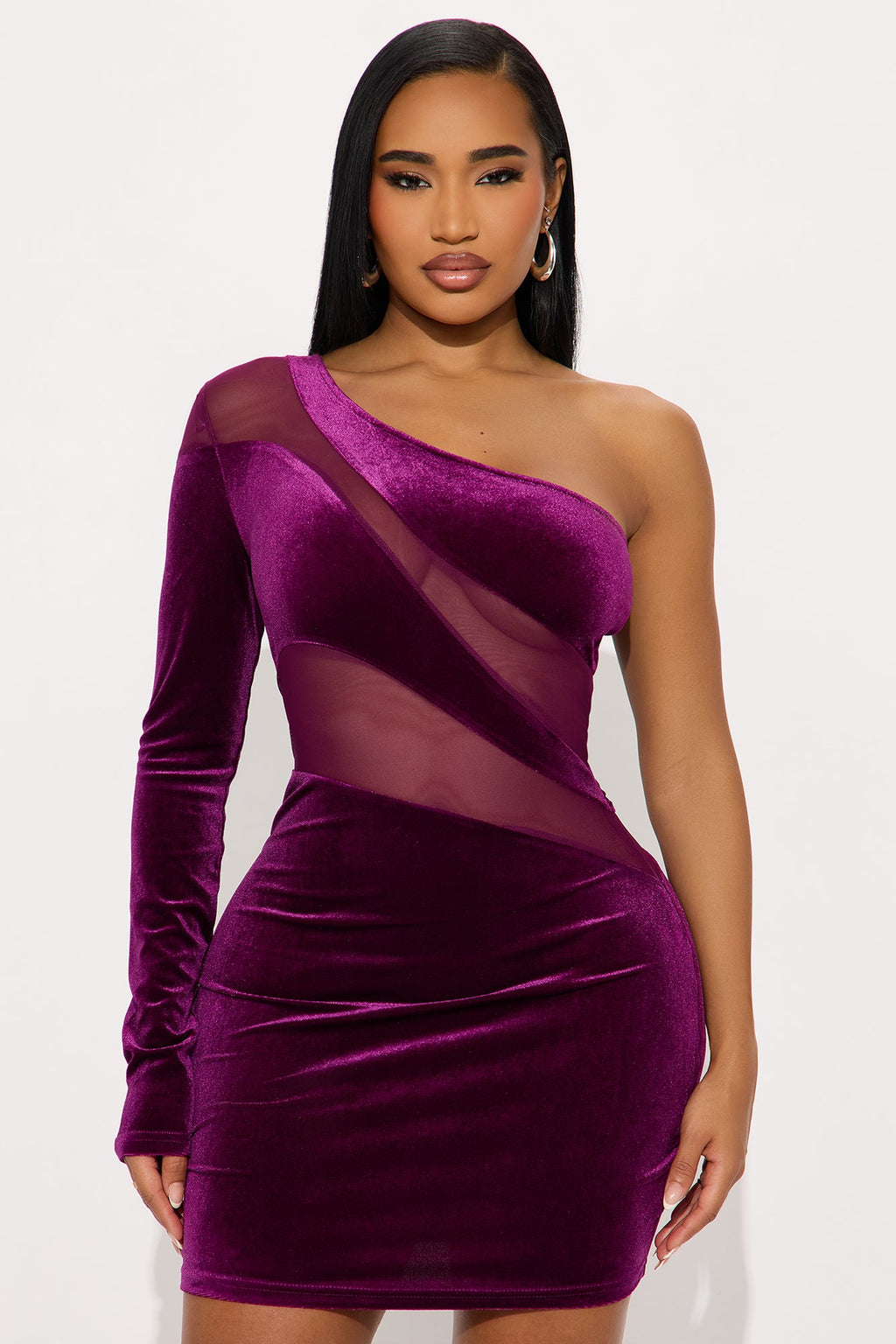 Gemma One Shoulder Velvet Mini Dress - Plum