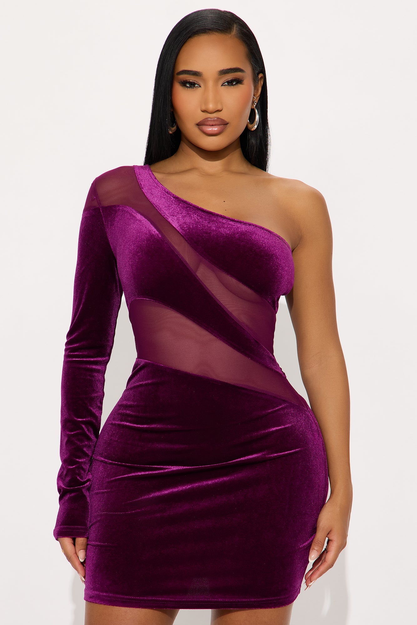 Gemma One Shoulder Velvet Mini Dress - Plum