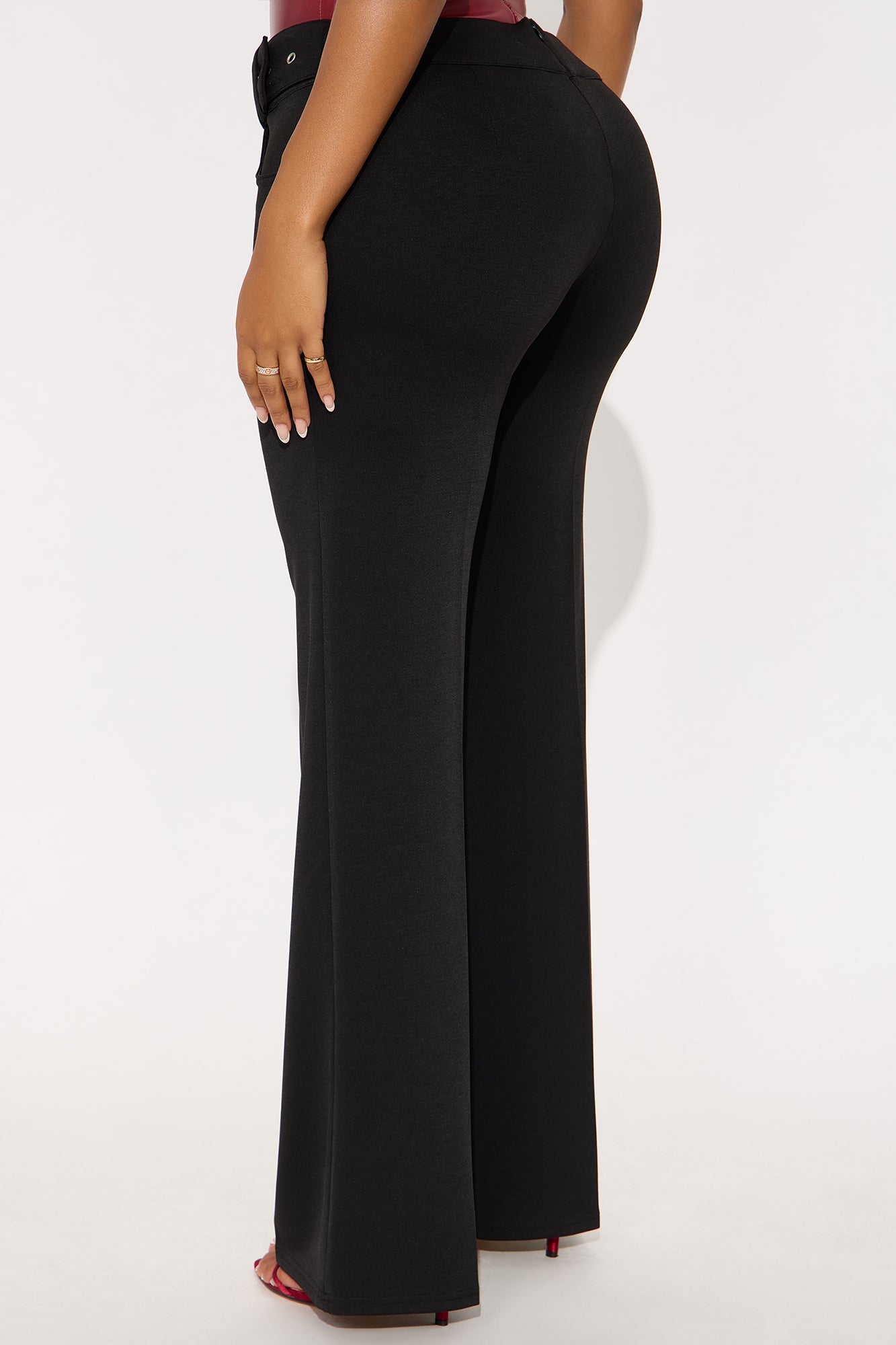 Make It Worth It Belted Straight Leg Ponte Pant 32 - Black