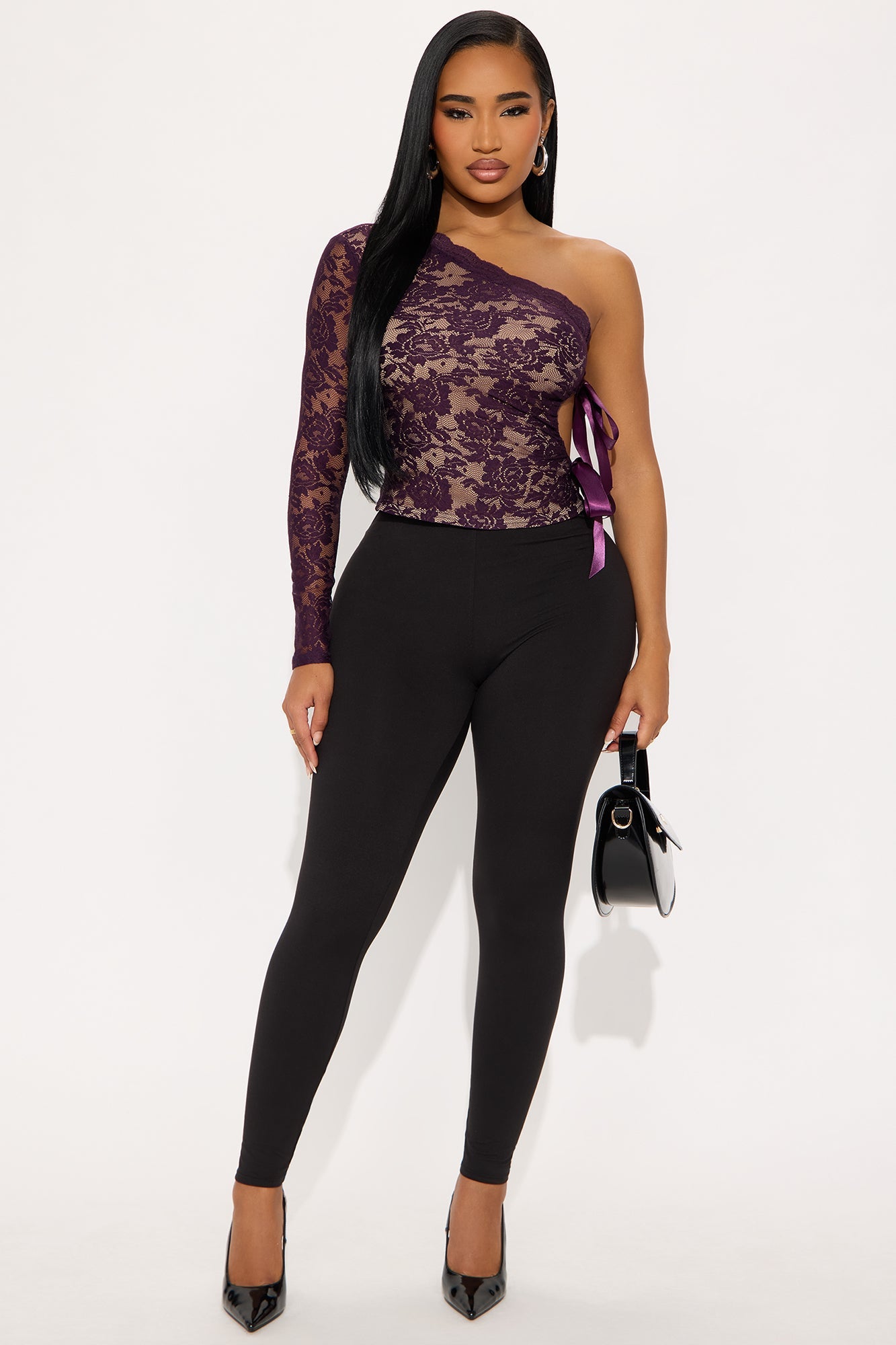 Fearless Grace Lace One Shoulder Top - Eggplant