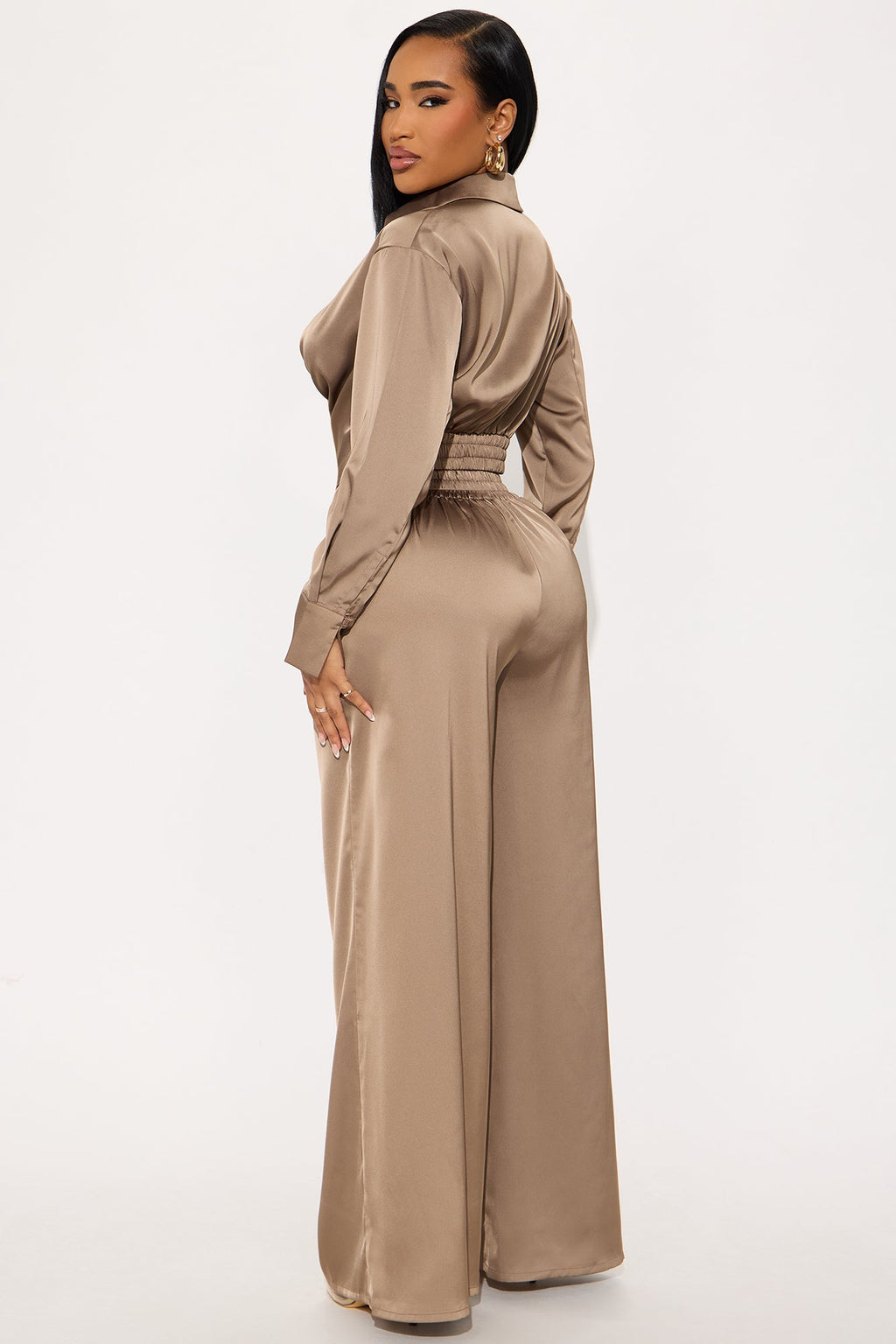 Champagne Dreams Satin Pant Set - Bronze