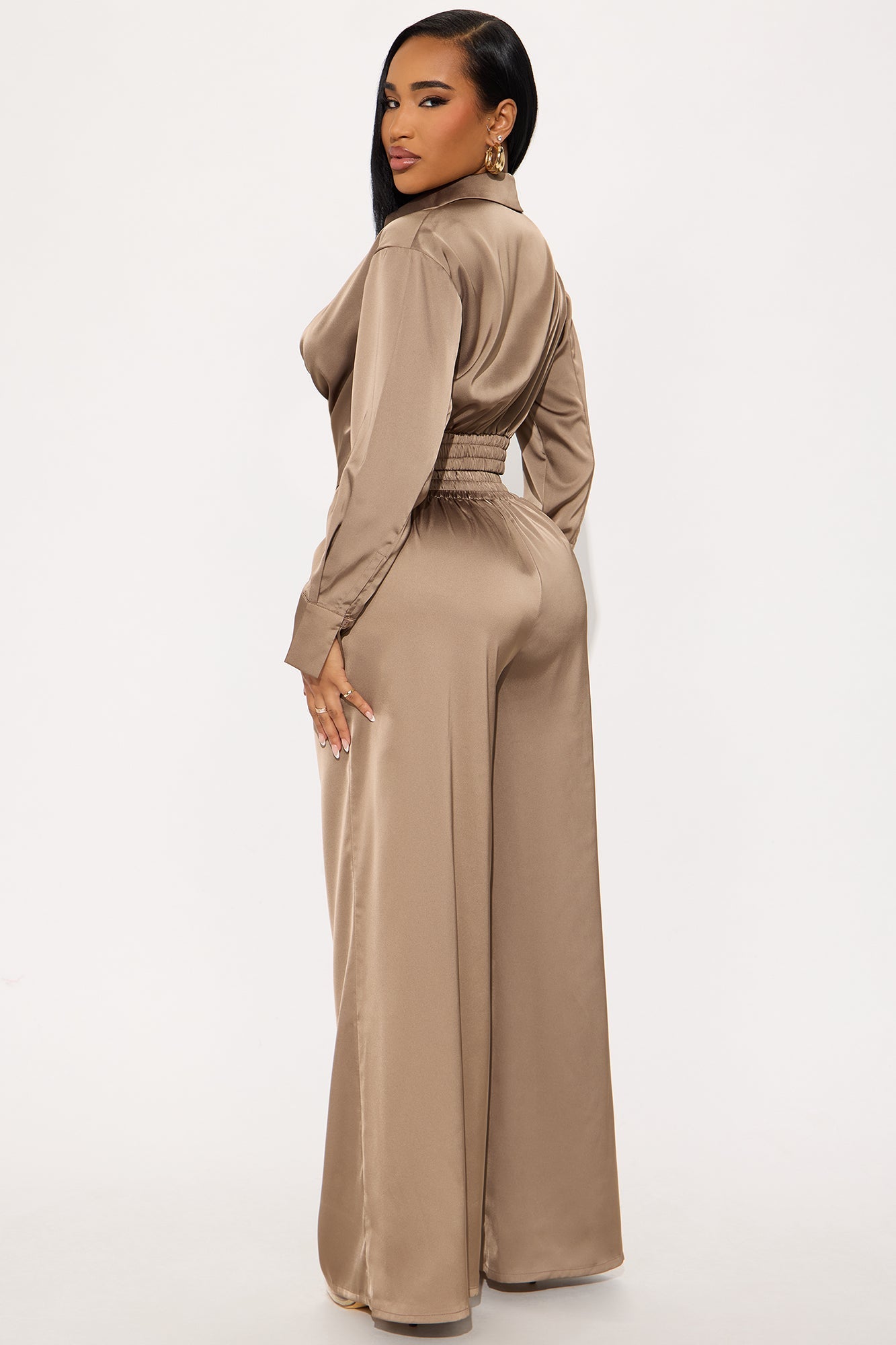 Champagne Dreams Satin Pant Set - Bronze