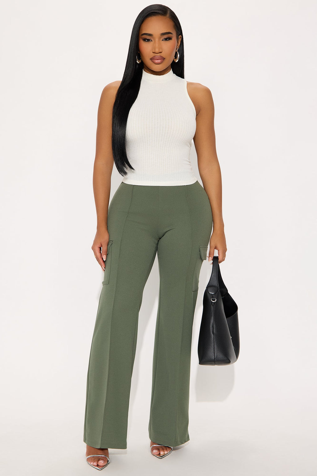 Alina Ribbed Mock Neck Tank Top - Ivory