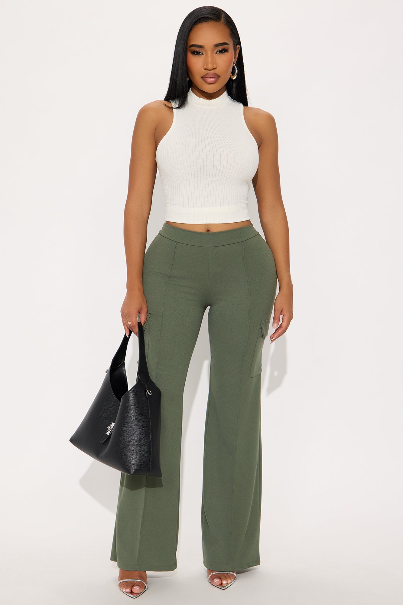 Tara Wide Leg CargoTrouser Pant - Olive