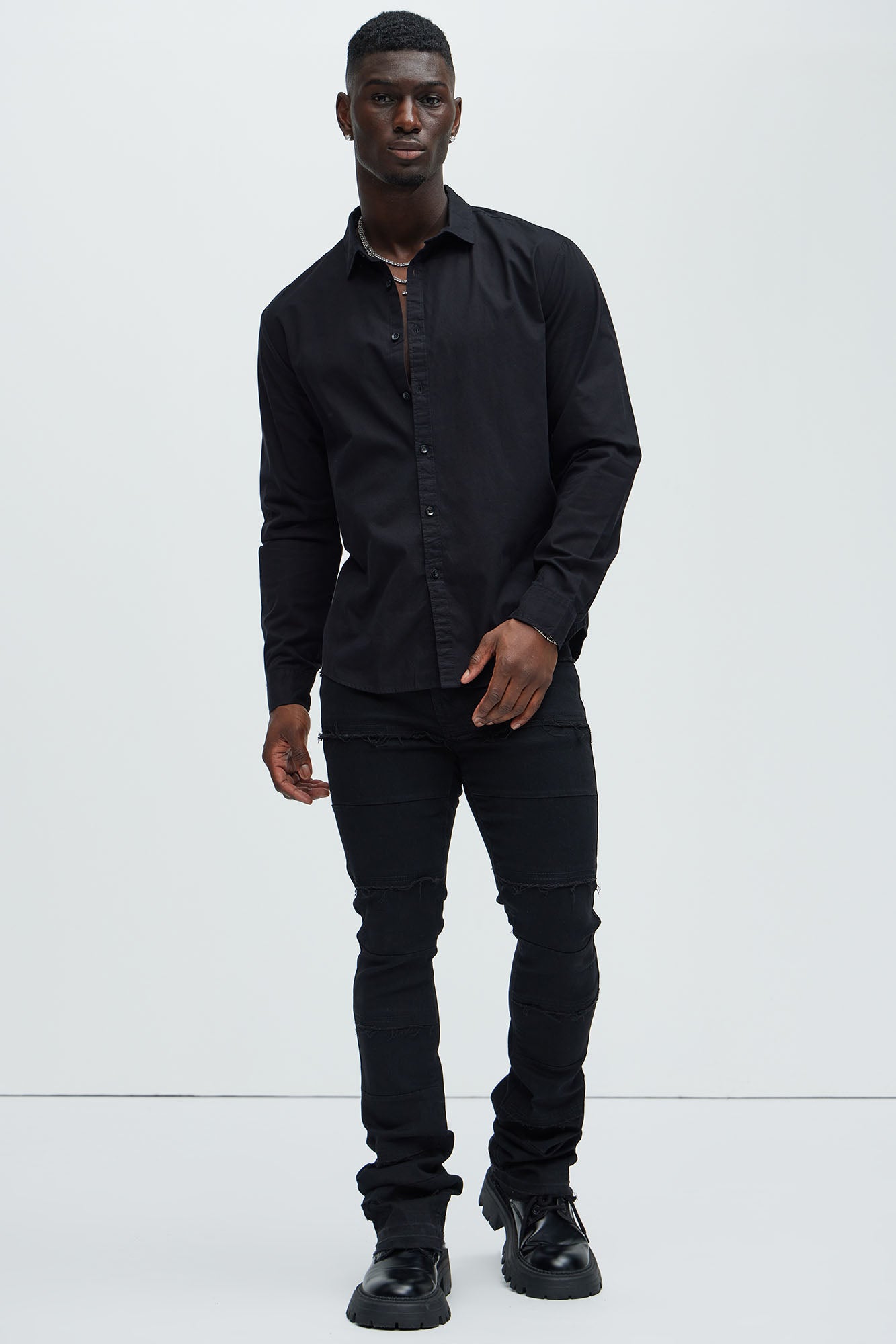 Ryland Cotton Long Sleeve Button Up Shirt - Black