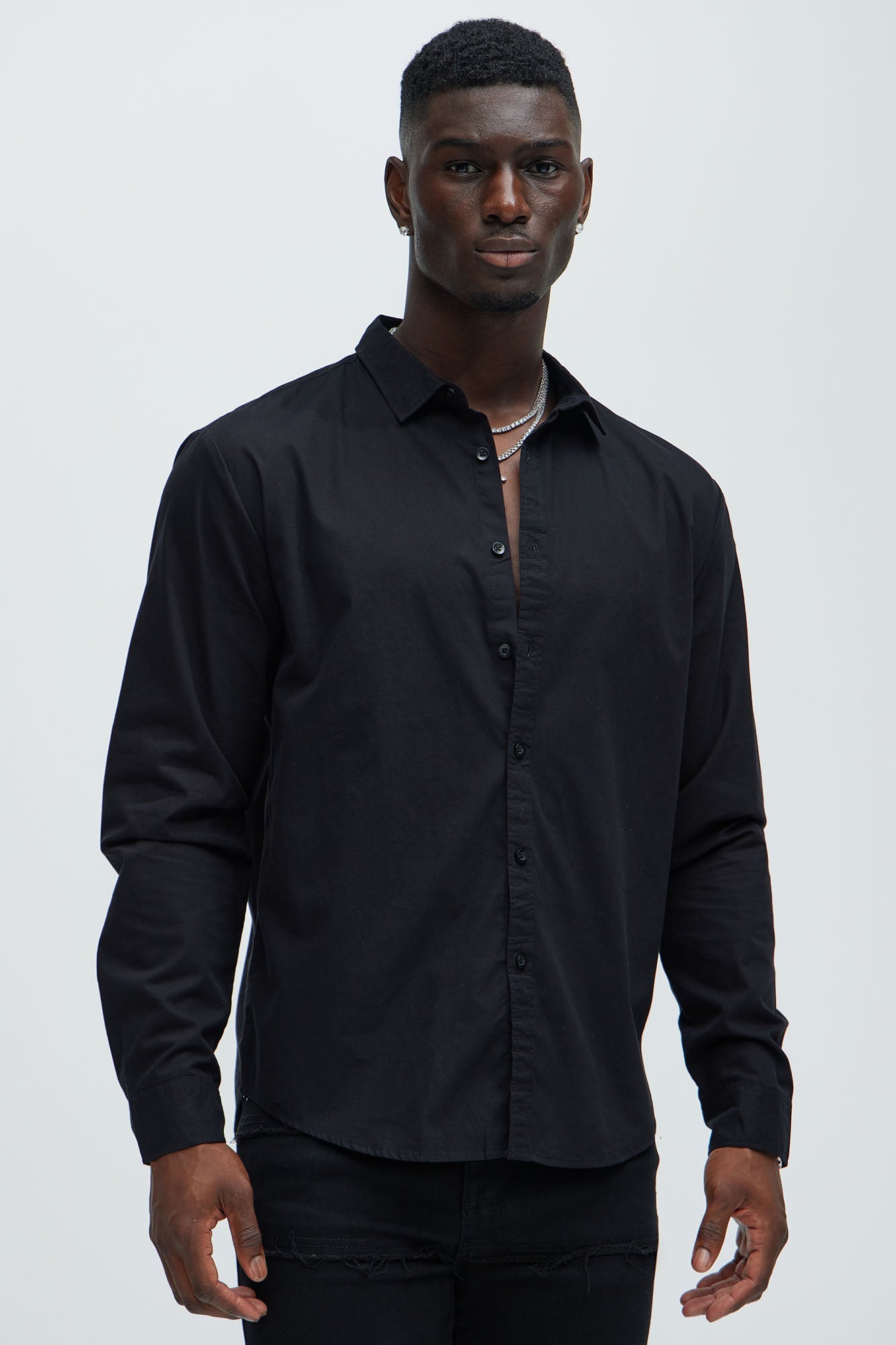 Ryland Cotton Long Sleeve Button Up Shirt - Black