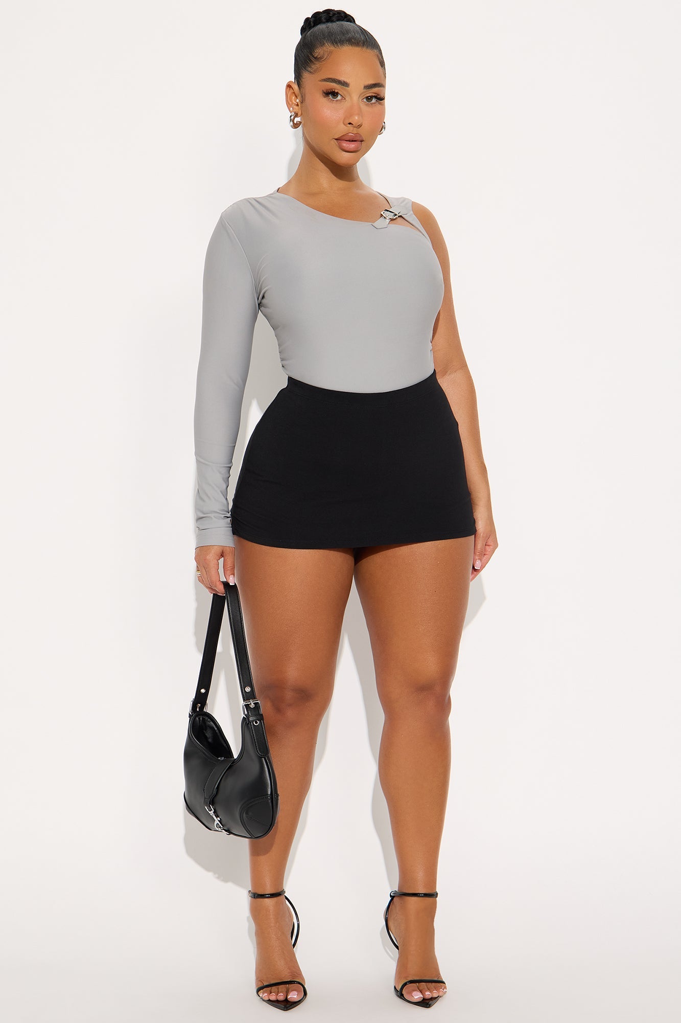 Gwen Buckle One Shoulder Top - Heather Grey