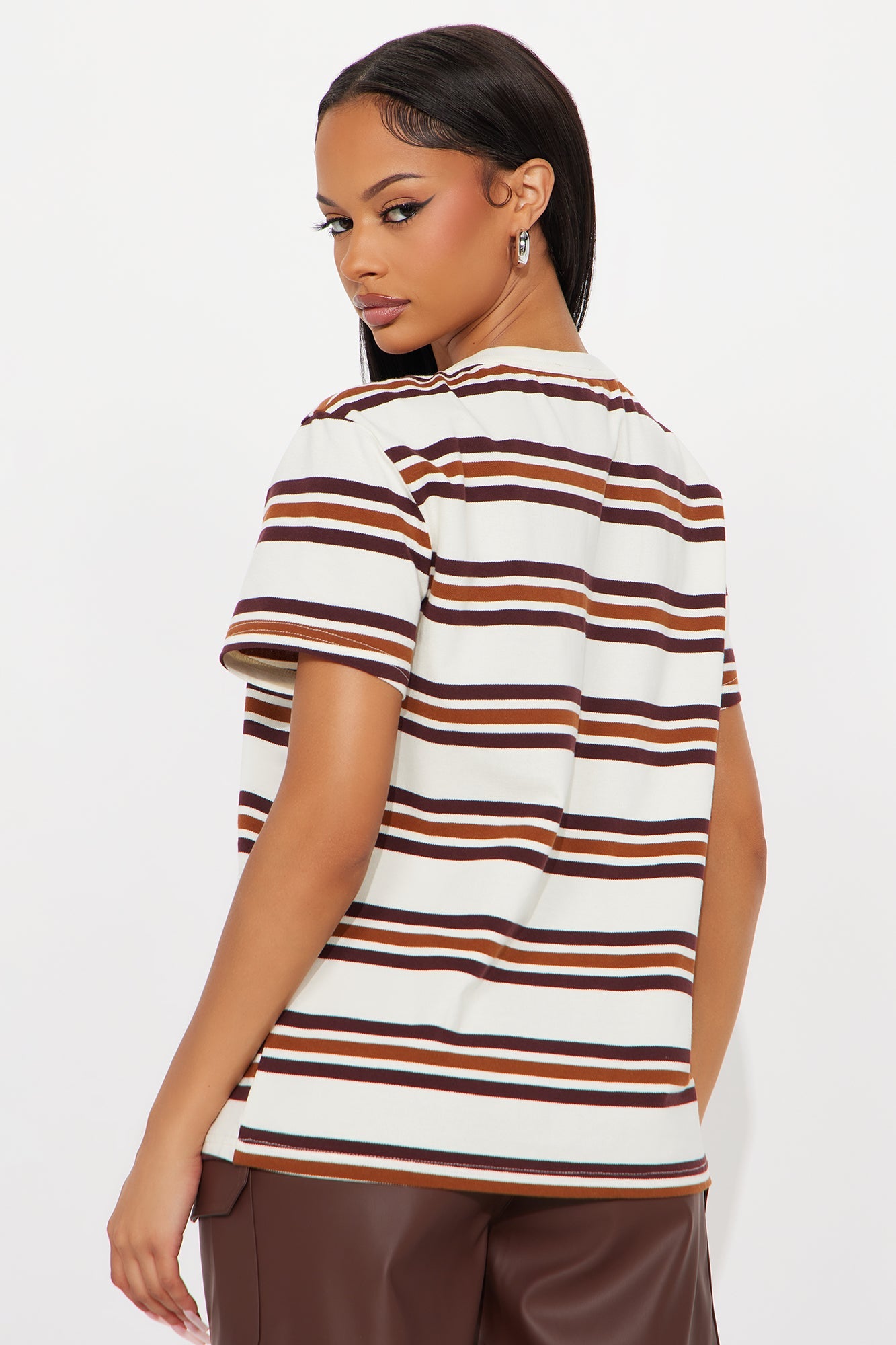 Demi Short Sleeve Henley Top - Brown/combo