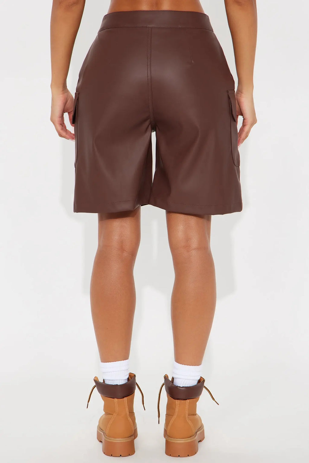 In Charge Faux Leather Bermuda Cargo Short - Brown 