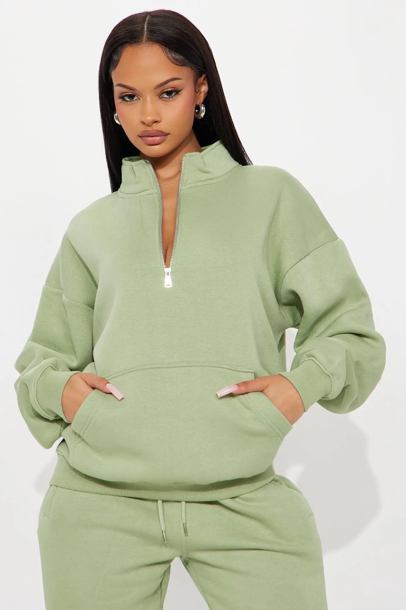 Stole My Ex Boyfriend's Oversized Quarter Zip Sweatshirt - Sage 