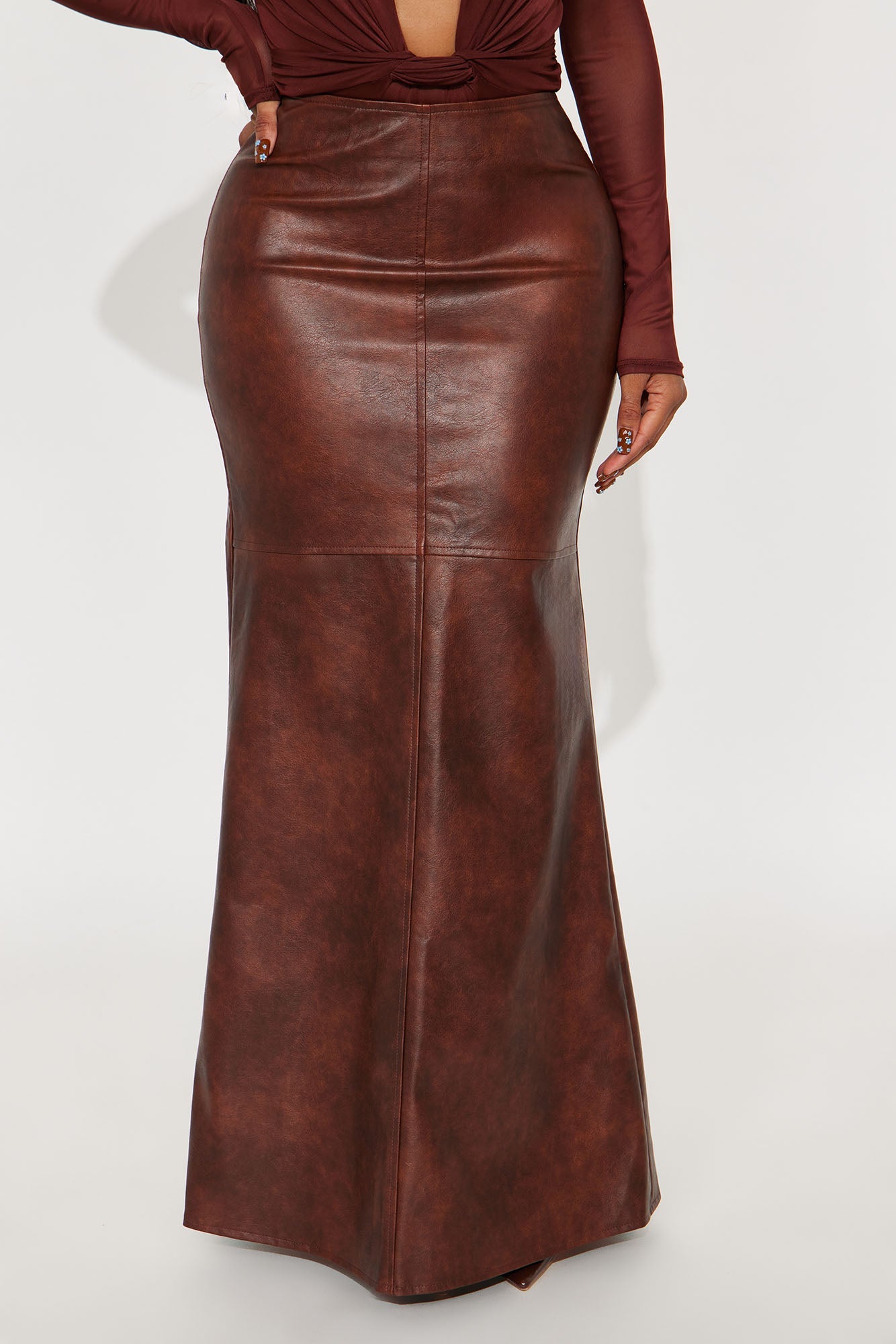 Roadie Faux Leather Mermaid Maxi Skirt - Cognac