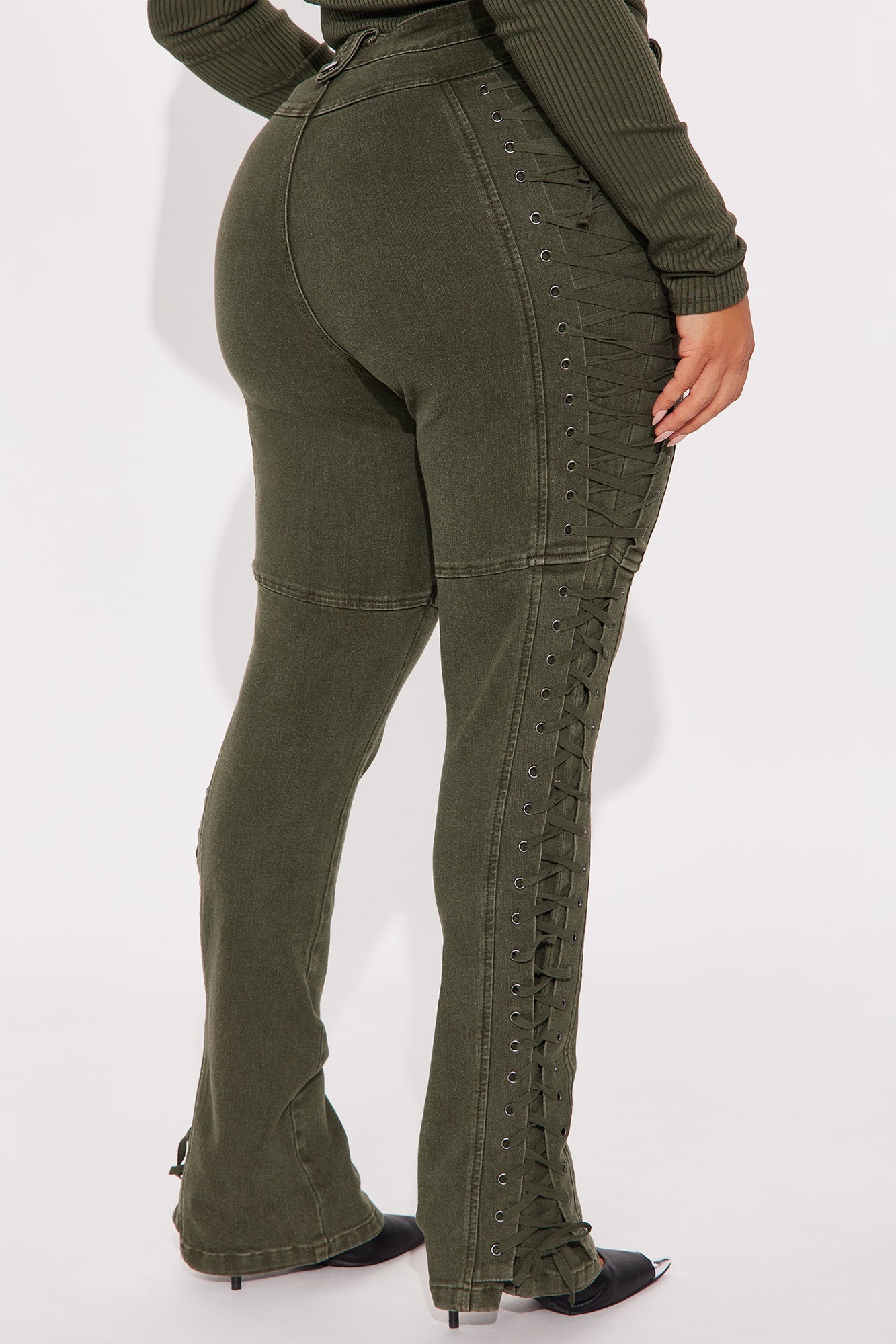 After Hours Lace Up Flare Pant - Olive