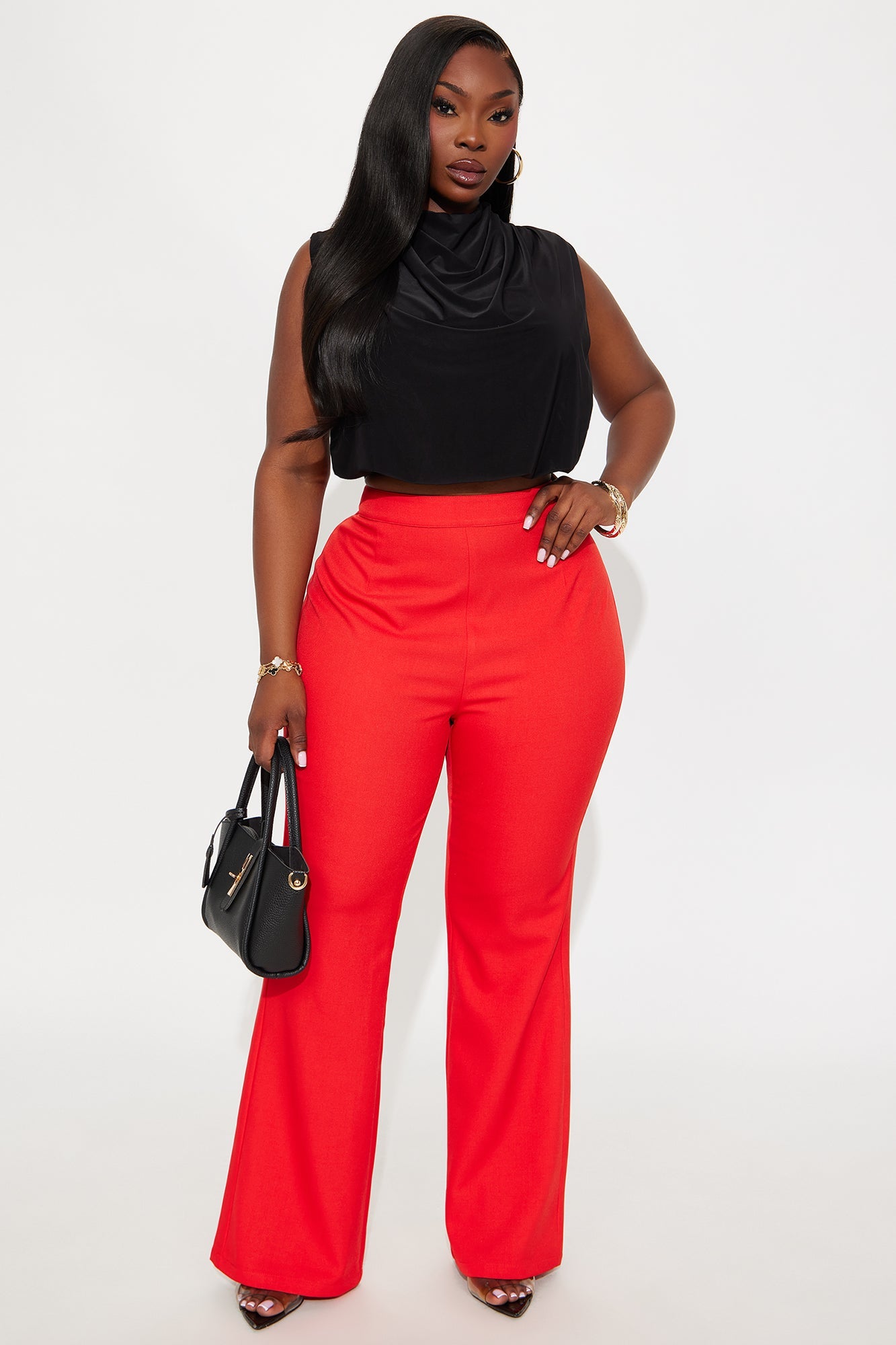 Abrina Twill Flare Pant - Red