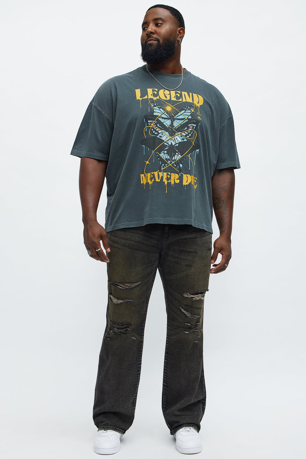 Stacked Slim Flare All Alone Distressed Jeans - Black Wash