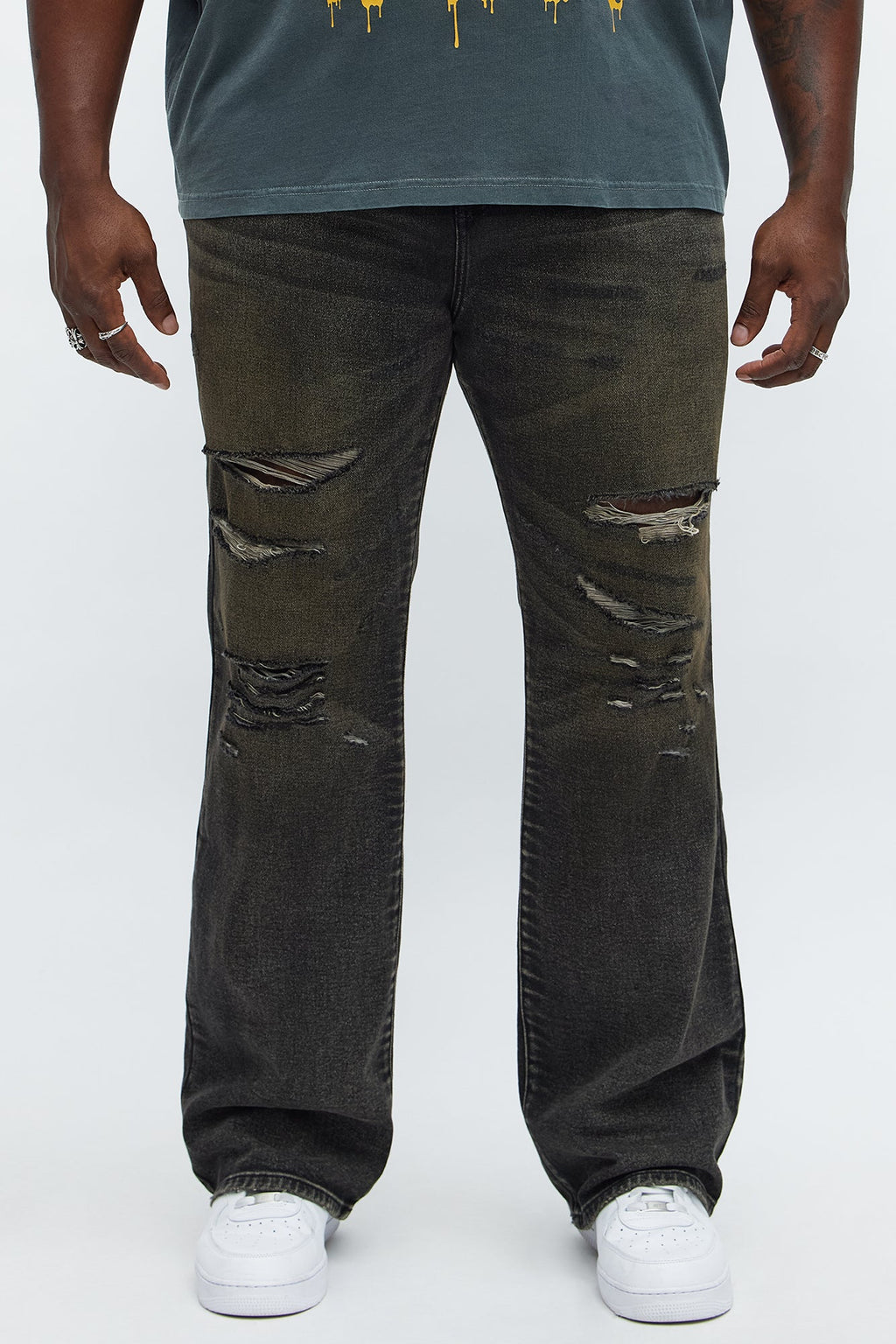 Stacked Slim Flare All Alone Distressed Jeans - Black Wash