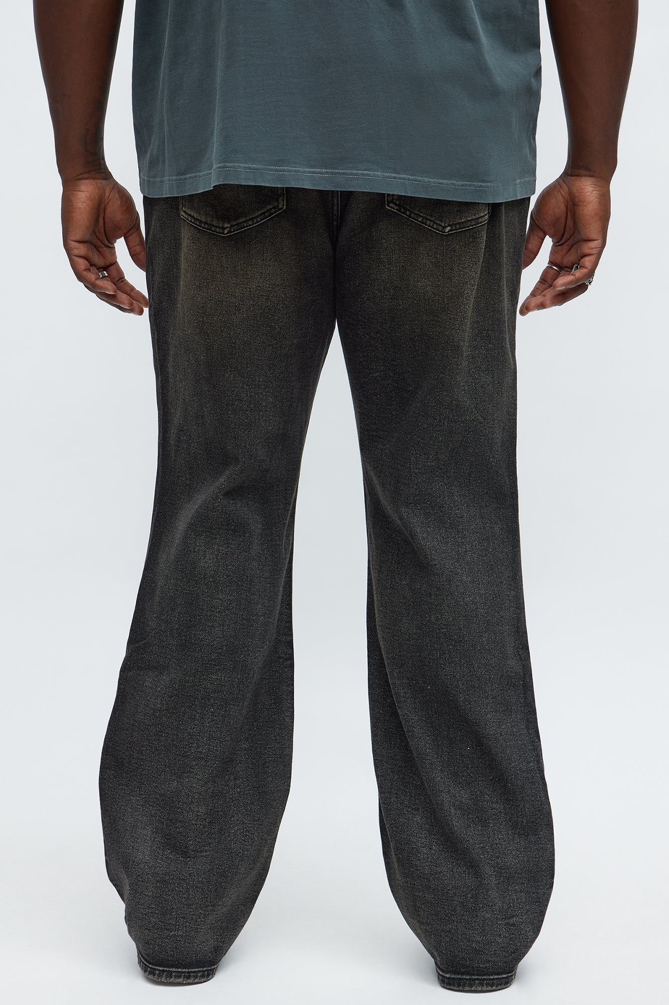 Stacked Slim Flare All Alone Distressed Jeans - Black Wash