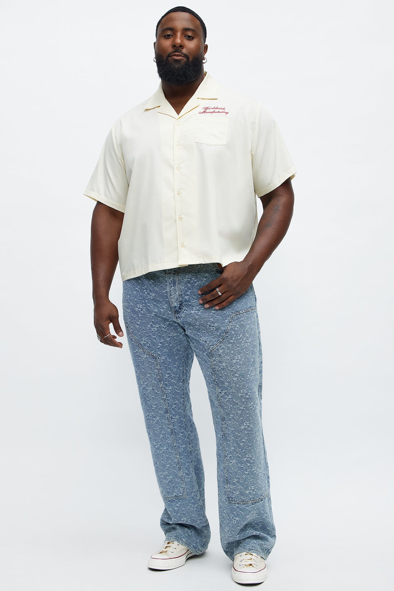 Stacked Slim Flare Frosty Jacquard Carpenter Jeans - Light Blue Wash