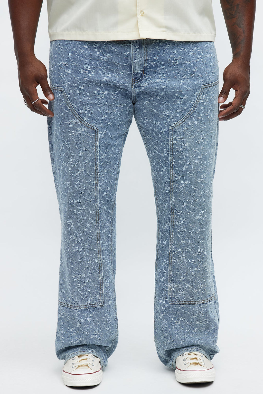 Stacked Slim Flare Frosty Jacquard Carpenter Jeans - Light Blue Wash