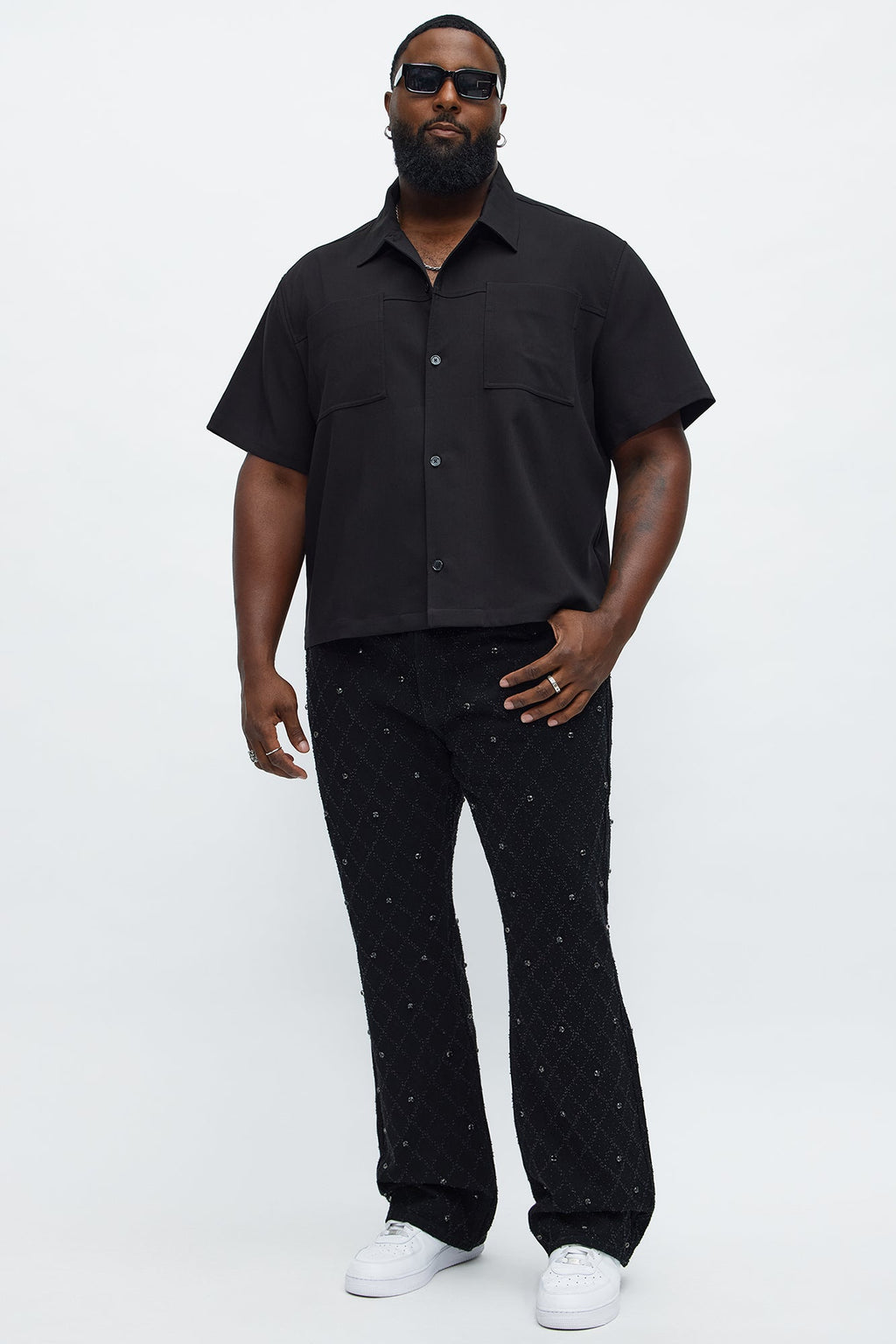 Stacked Slim Flare Wrecked In Jewels Jeans - Black