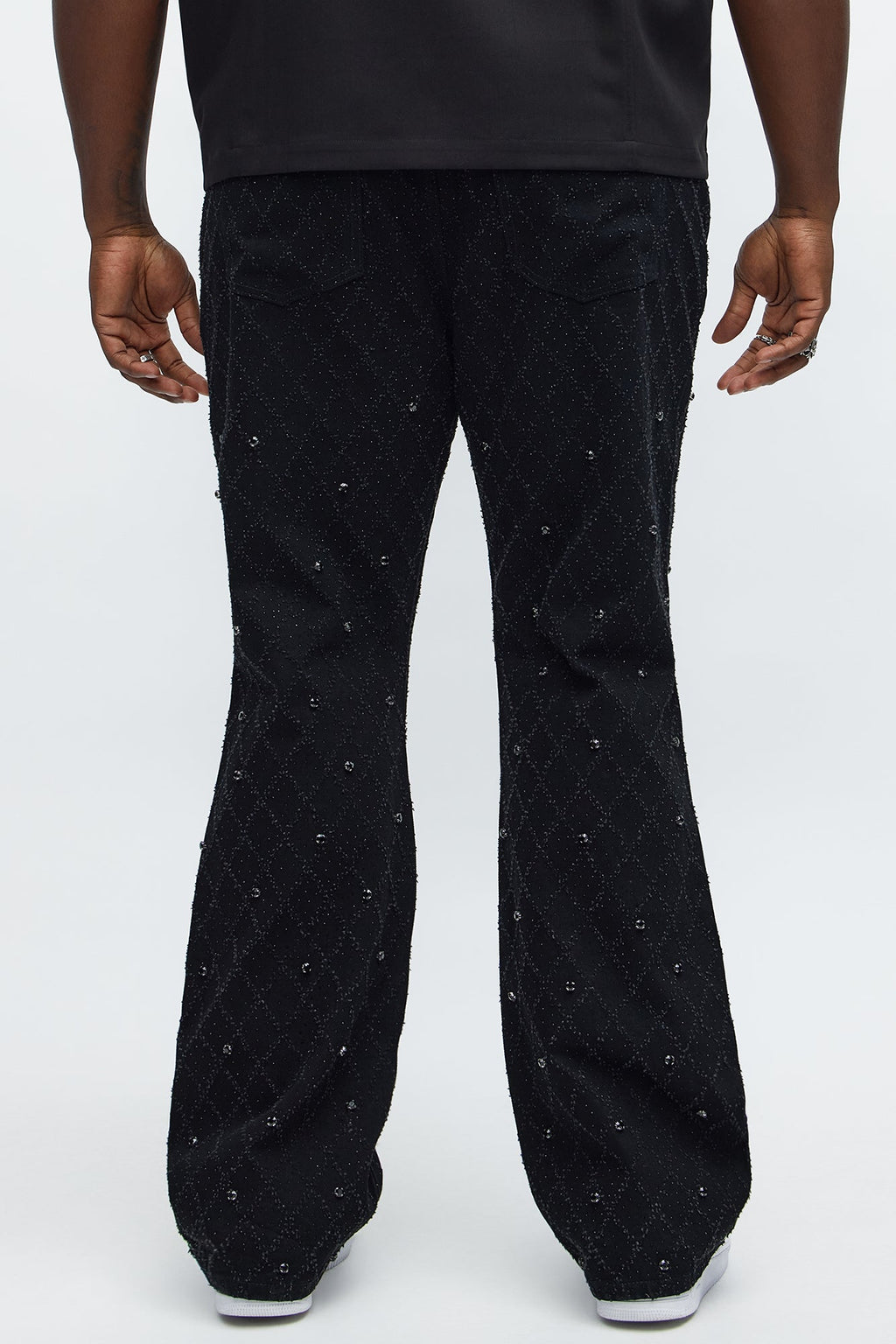 Stacked Slim Flare Wrecked In Jewels Jeans - Black