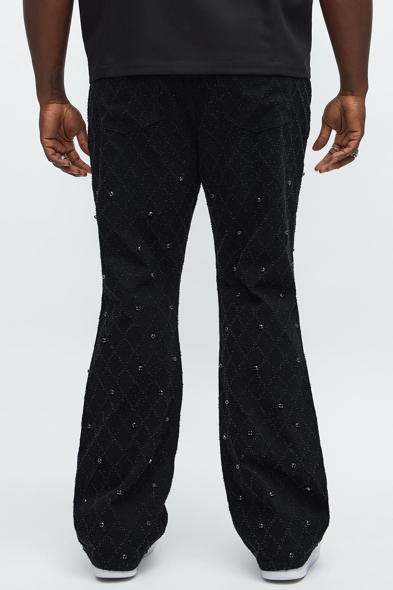 Stacked Slim Flare Wrecked In Jewels Jeans - Black