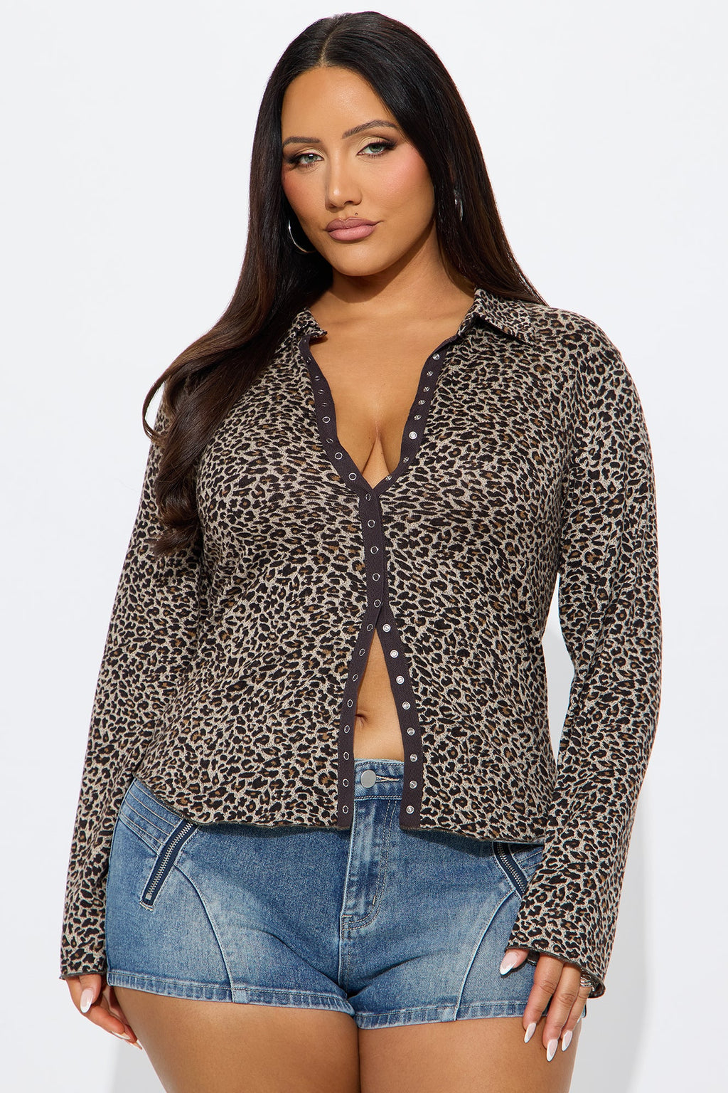 My Desire Leopard Button Up Long Sleeve Shirt - Leopard