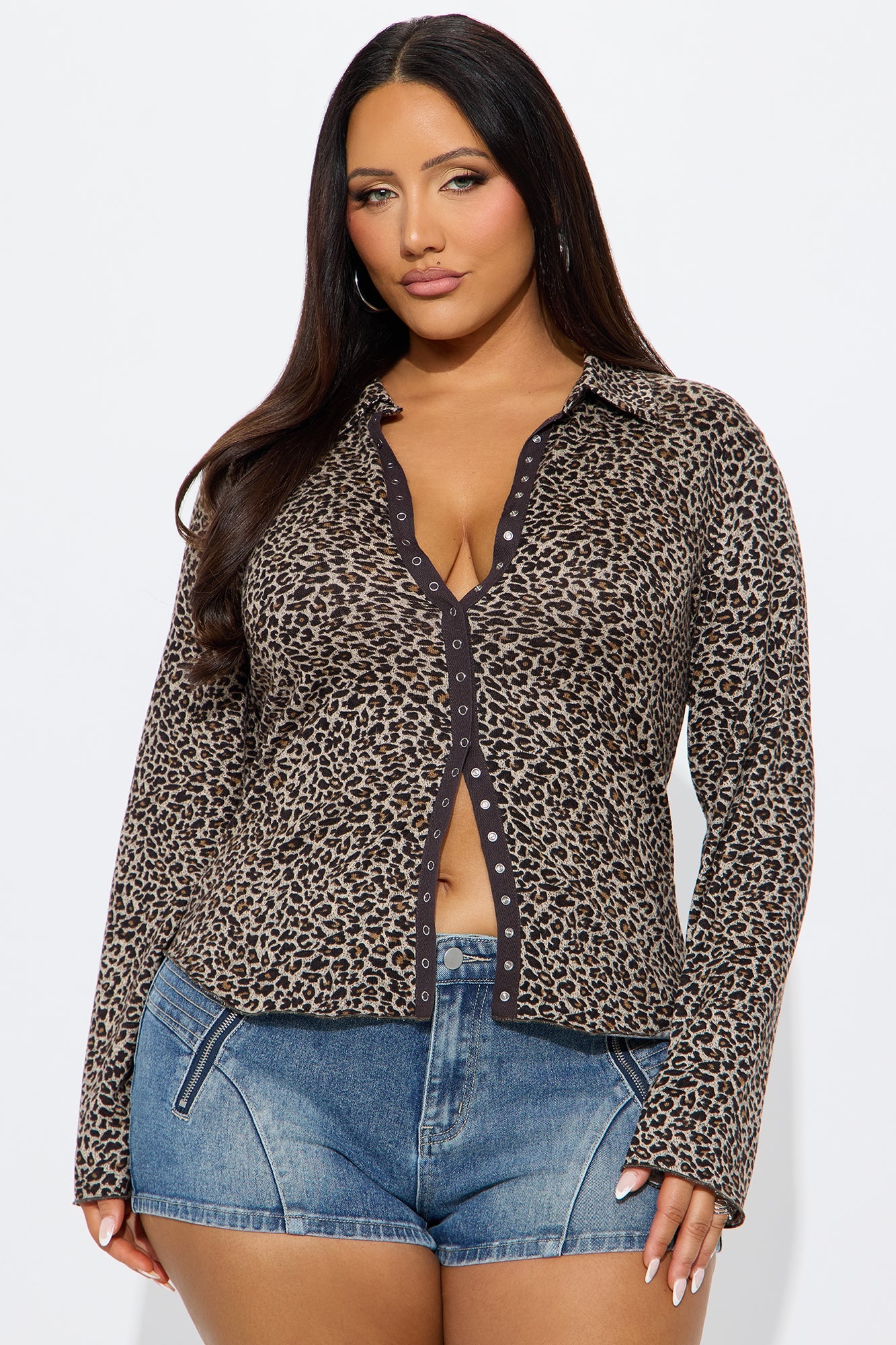 My Desire Leopard Button Up Long Sleeve Shirt - Leopard